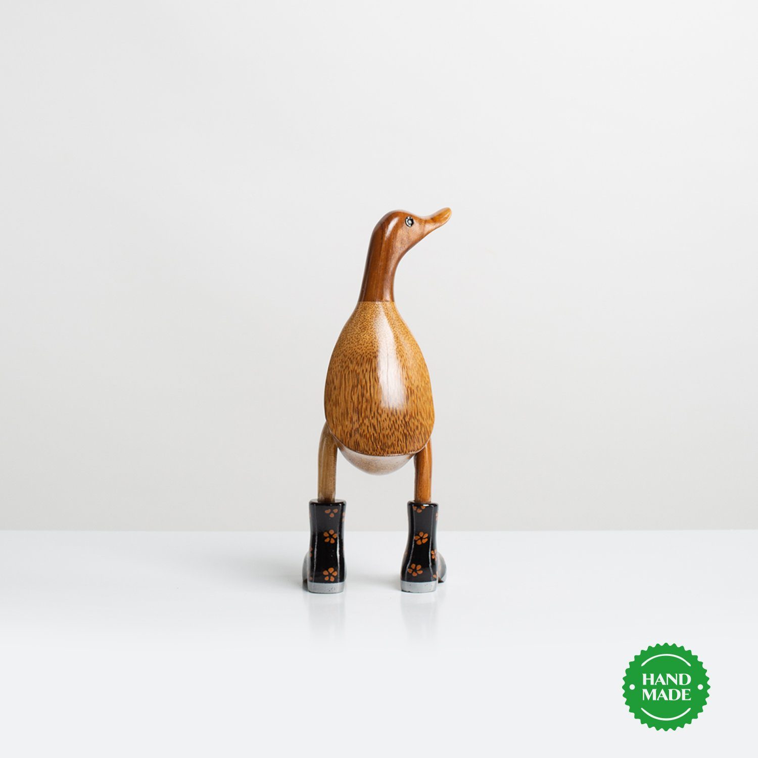 Rikmani Dekofigur Holzfigur Ente aus Holzarten (3-er schwarz_geblümt Holz Geschenk Dekoration 3 Set), Handgefertigte Stiefel 