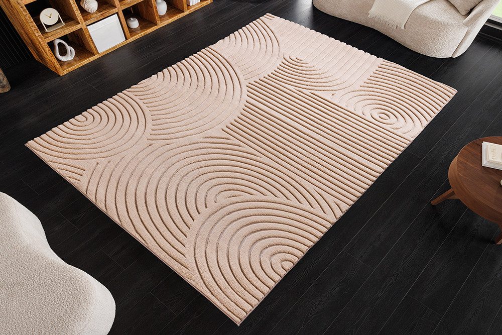 riess-ambiente Designteppich ART DECO 230x160cm taupe - 3D-Strukturflor, Hoch-Tief-Effekt, rechteckig, Höhe: 9 mm, Fußbodenheizung geeignet – ideal für Wohnzimmer & Esszimmer