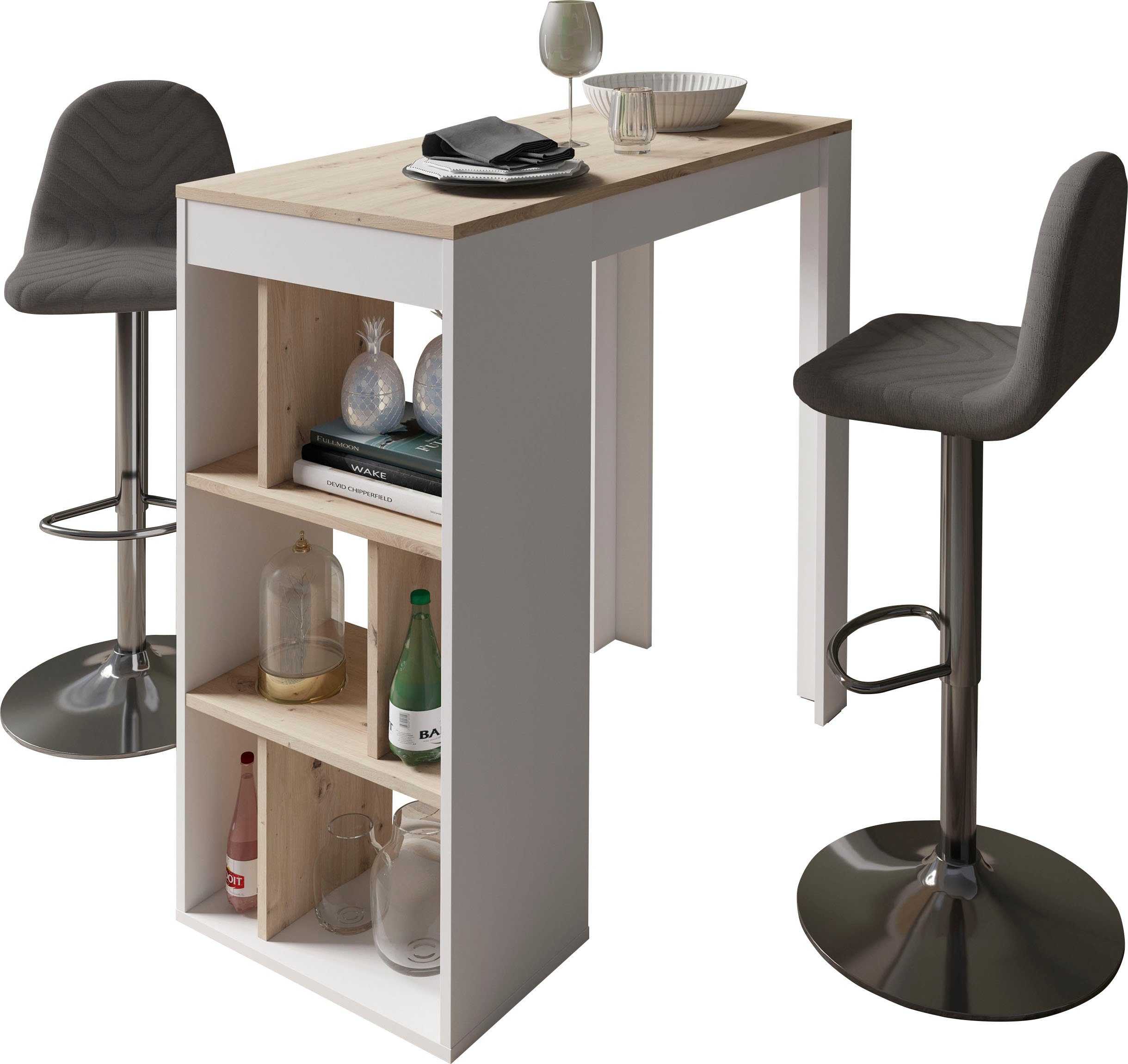 byLIVING Bargruppe Essgruppe Casino 01, Moby, (Set, 3-tlg., Tisch mit Barhockern), Barhocker höhenverstellbar