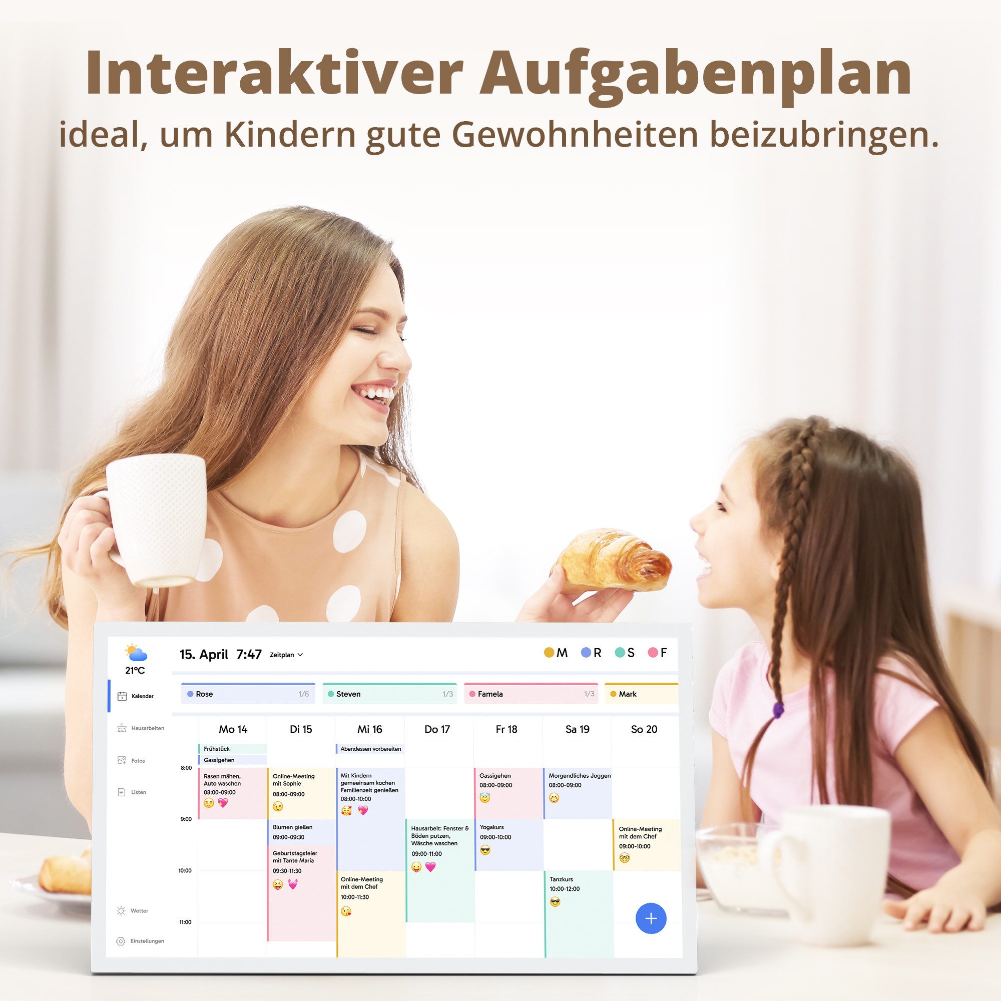 EKASN 27'' Digitaler Kalender mit Touchscreen für Wand- und Tischmontage Digitaler Bilderrahmen (68,58 cm/27 ", 1920 x 1080 Pixel, 32 GB, Full-HD, WLAN, Familienplaner mit To-Do-Liste & Mahlzeitenplaner)