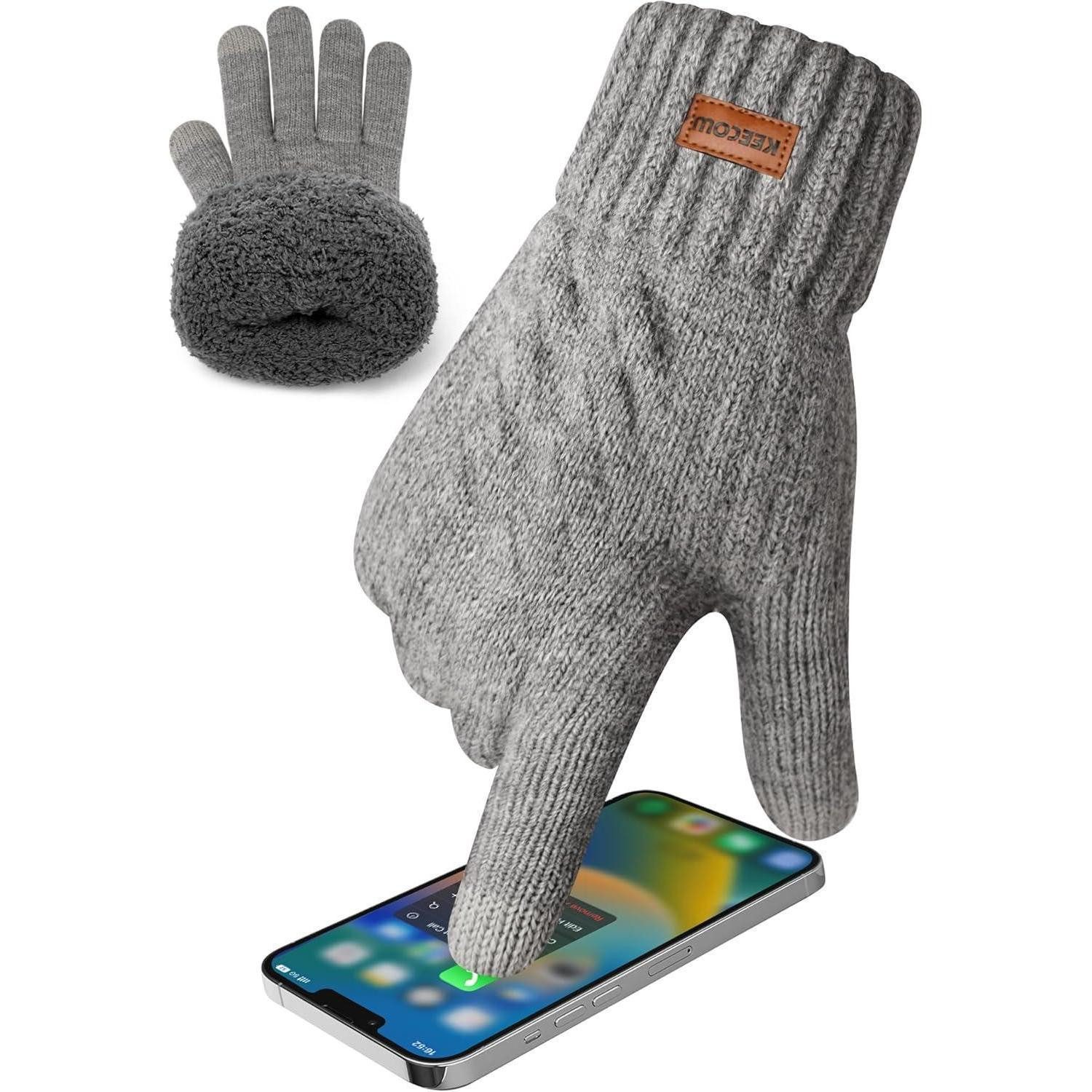 Strickhandschuhe Handschuhe Herren Thermo Fleece Strick Touchscreen Outdoor Hellgrau