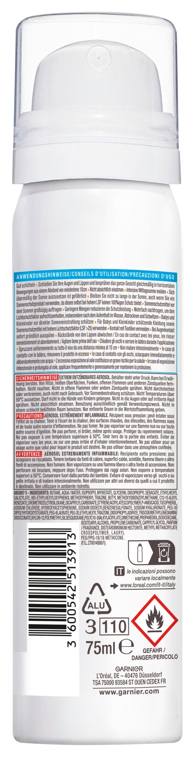 GARNIER Sonnenschutzspray AMBRE SOLAIRE SUPER UV OVER MAKE-UP SPRAY LSF 50, für eine Anwendung im Gesicht – auch über Make-up