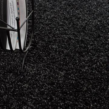 Teppich Unicolor - Einfarbig, Teppium, Rund, Höhe: 30 mm, Teppich Wohnzimmer Shaggy Einfarbig Anthrazit Modern Flauschig Weiche