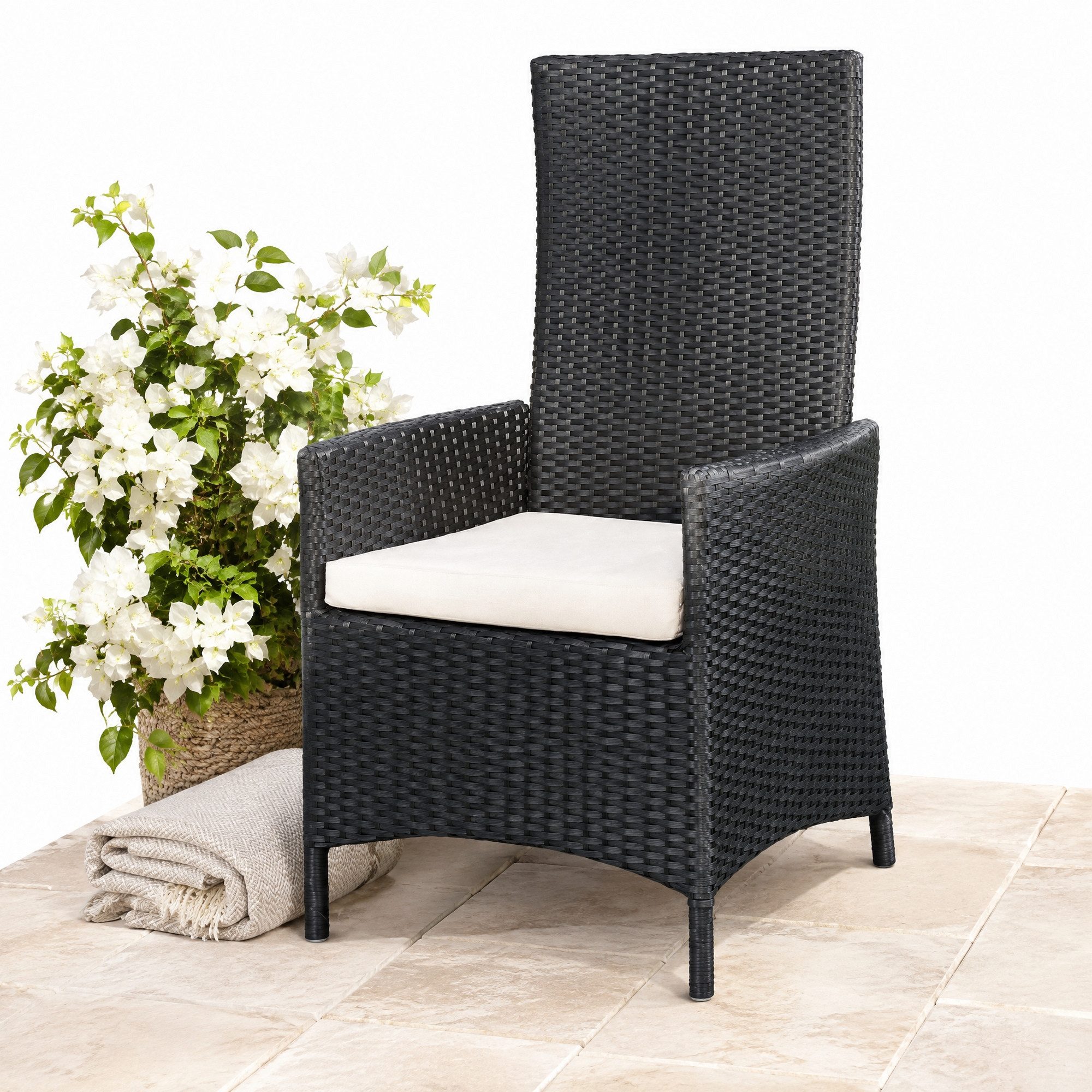 Melko Gartenstuhl Hochlehner Polyrattan mit Kissen Rattansessel Relaxstuhl (1 St), Hohe Rückenlehne mit Armlehnen, BezUG mit Reißverschluss …