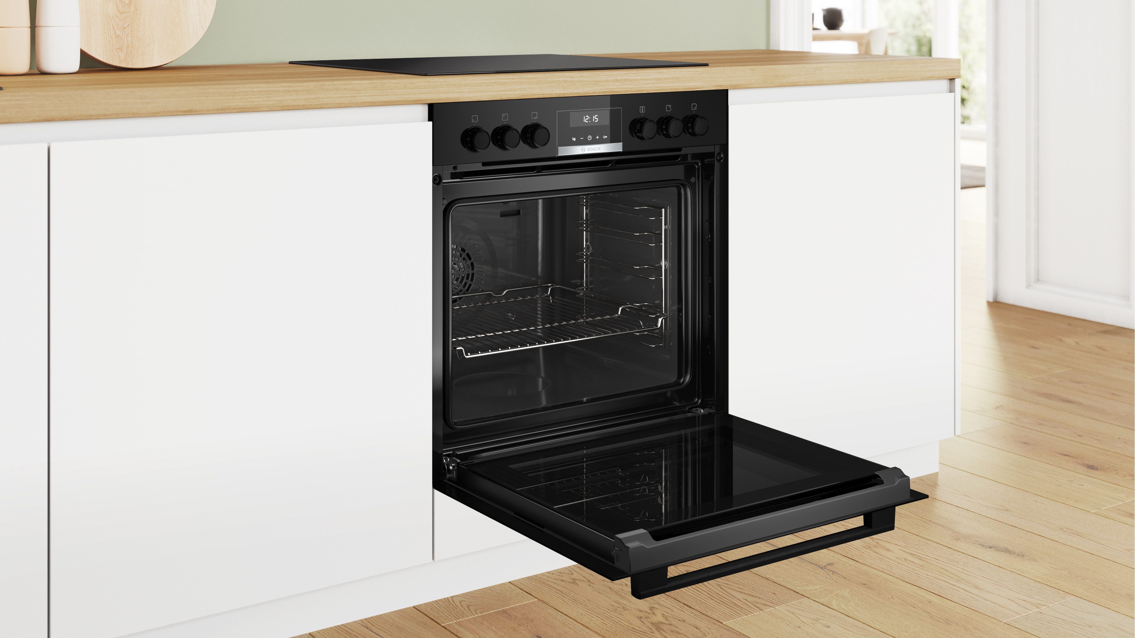 BOSCH Flex-Induktions-Herd-Set HND619LA61, Flex-Induktion für große Töpfe & 3D-Heißluft für Backen auf 3 Ebenen