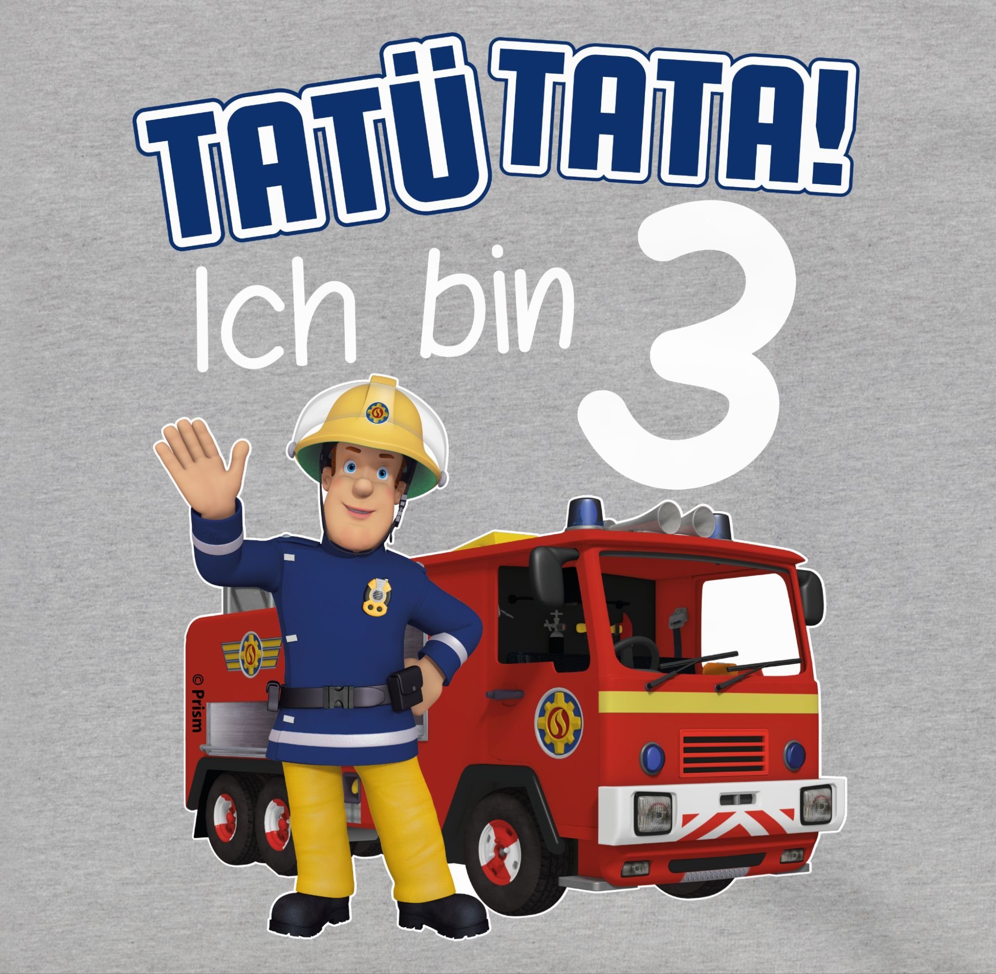 3 Feuerwehrmann Tata! Shirtracer 3 Sweatshirt Tatü Sam Mädchen Ich meliert bin Grau