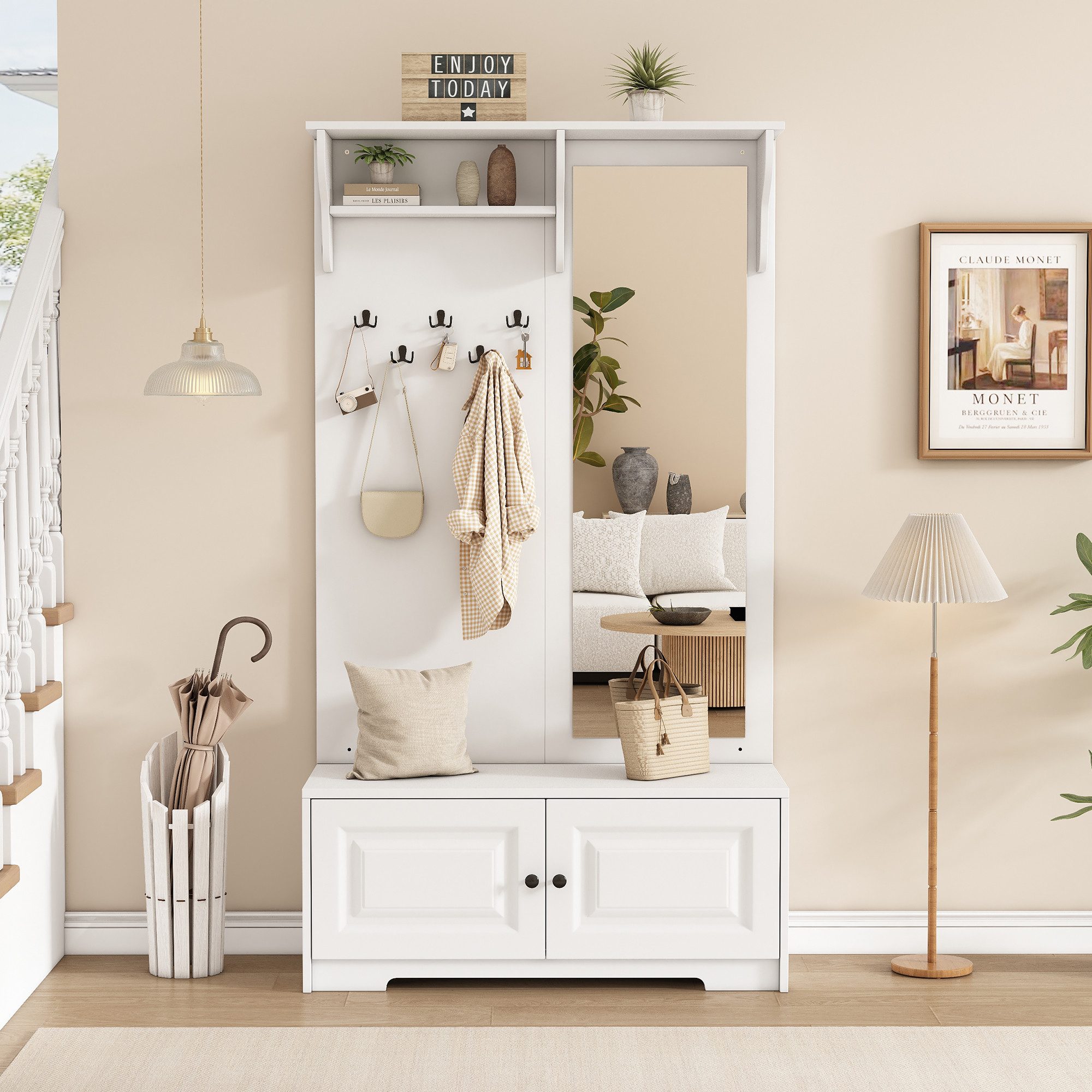 STILVORA Garderoben-Set mit Spiegel,Wandgarderoben Flurgarderoben mit Sitzb günstig online kaufen