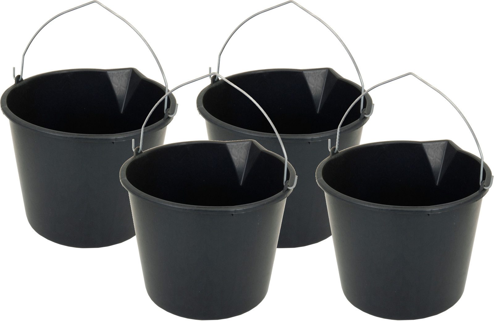 Koopman Baueimer Eimer Baueimer Maurereimer 31x31x 24cm Schwarz 12 L, (4-tlg), 4er Set, Mörteleimer, mit Ausguss, Baustelle, 12 Liter