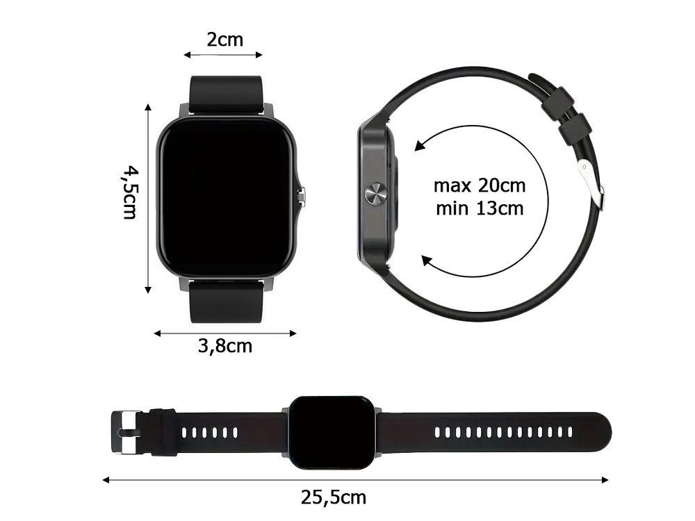 VERK GROUP Smartwatch Uhr Gummiarmband Bluetooth schwarz Smartwatch, 1-tlg.