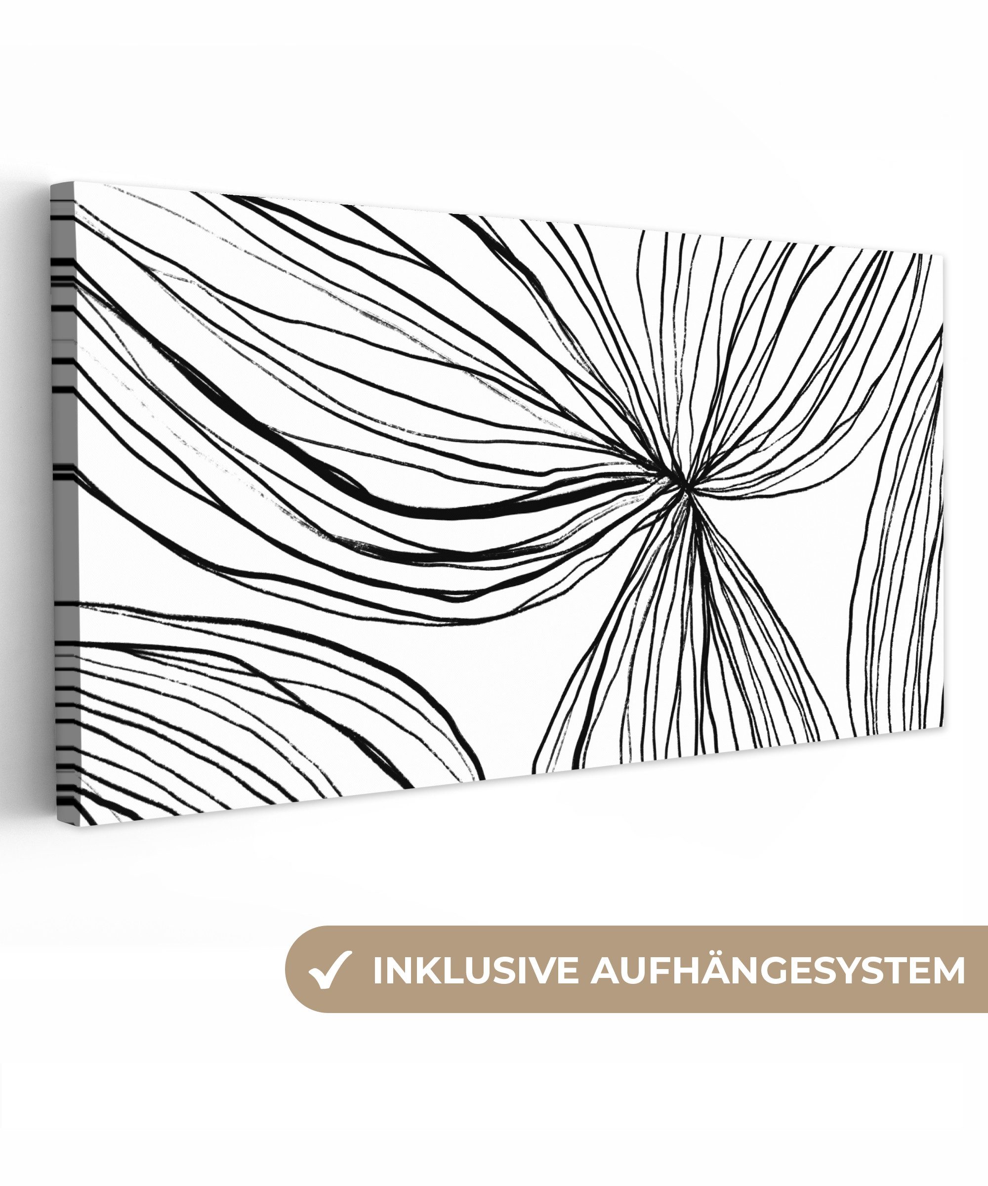 OneMillionCanvasses® Leinwandbild Panorama Kunst - Linien - Weiß - Schwarz, Fotodruck (1 St), Wandbild, Deko Schlafzimmer Wohnzimmer Flur 40x20 cm