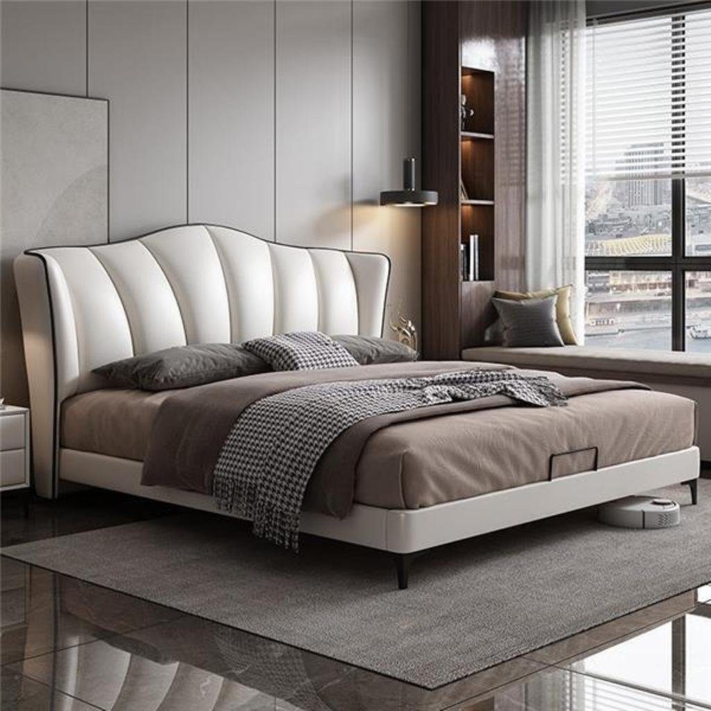 JVmoebel Kunstlederbett Schlafzimmer Bett Leder Stil Doppelbett beige Betten Möbel Einrichtung (1-tlg., 1x nur Bett), Made in Europa