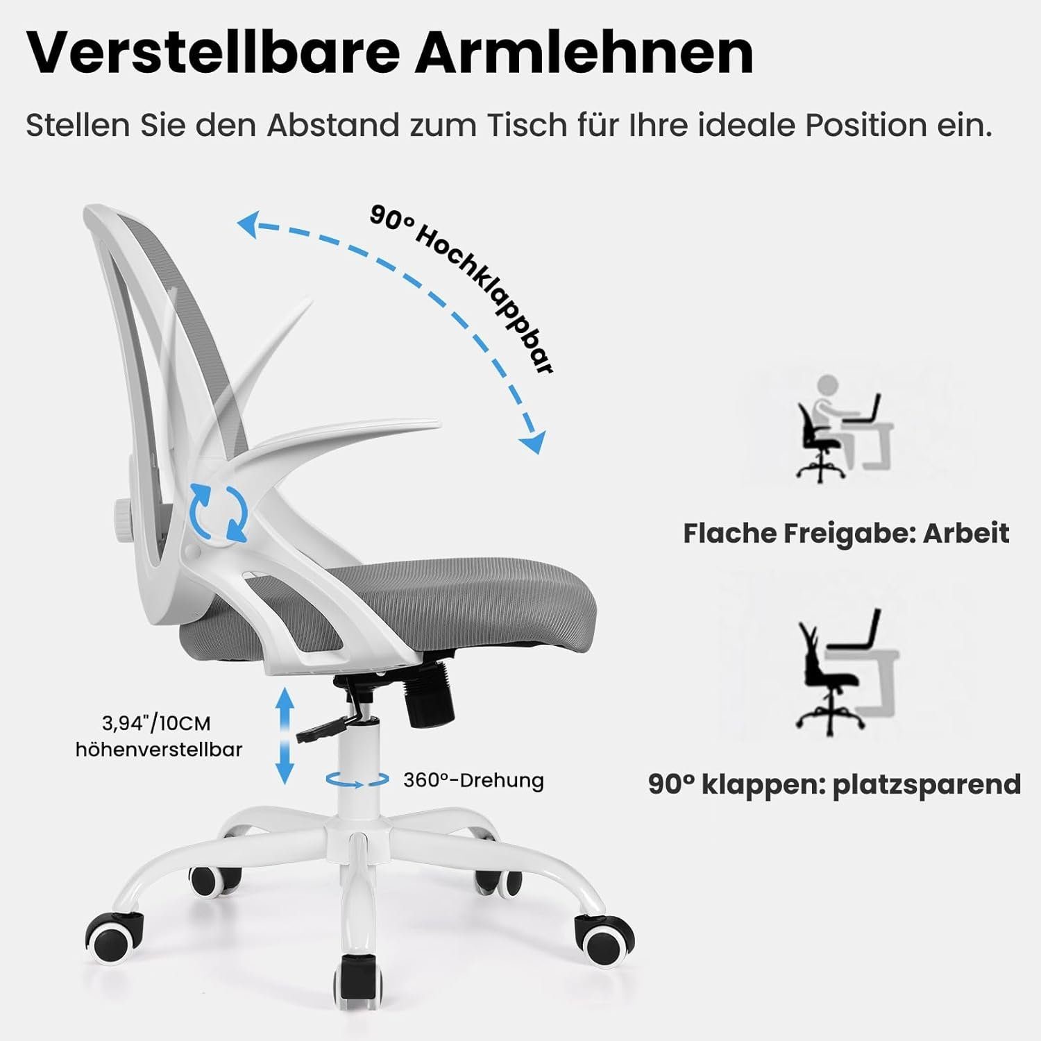 Bürostuhl mit (Netzstuhl mit Klappbaren Computerstuhl Bürostuhl Armlehnen Armlehnen), Razzor Lendenwirbelstütze,Klappbaren Verstellbarer