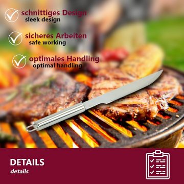 HOOZ Grillbesteck-Set aus Edelstahl ideales Grillzubehör rostfrei robust langlebig, (Set, 5 tlg., Gabel, Zange, Wender, Pinsel, Messer), mit Tragetasche