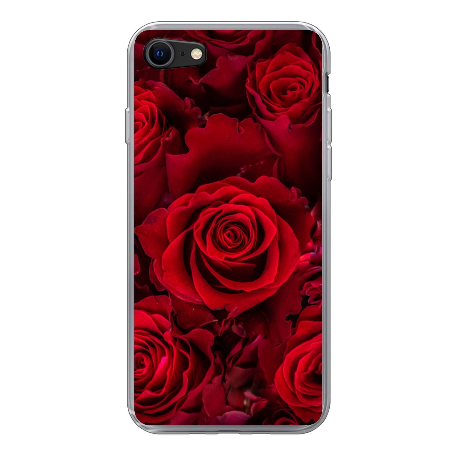 MuchoWow Handyhülle für Apple iPhone 8 Blumen - Rosen - Rot, Smartphone-Bumper, Print, Handy Schutzhülle Dünn