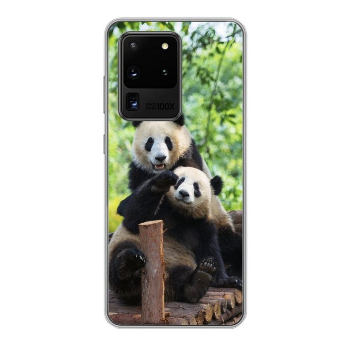 MuchoWow Handyhülle Panda - Brücke - Natur Phone Case Handyhülle Samsung Galaxy S20 Ultra Silikon Schutzhülle