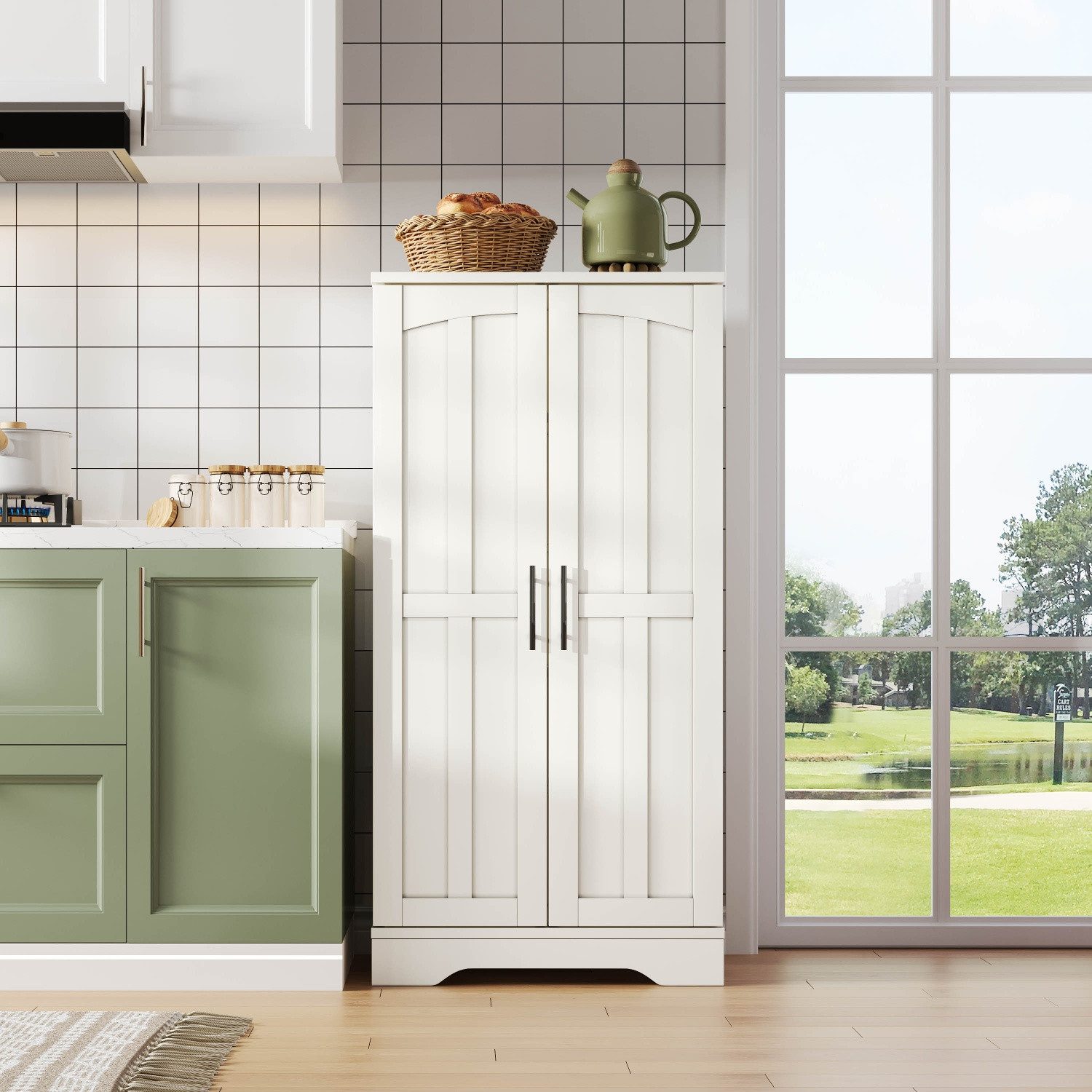 ANYSUN Hochschrank Schrank mit Türen,LED-Sensorlicht,Mehrzweckschrank Küche,120x60x40xcm (1-St., Einzelstück) Küchenschrank mit verstellbaren Regalböden,Türablagen,Kippsicherung