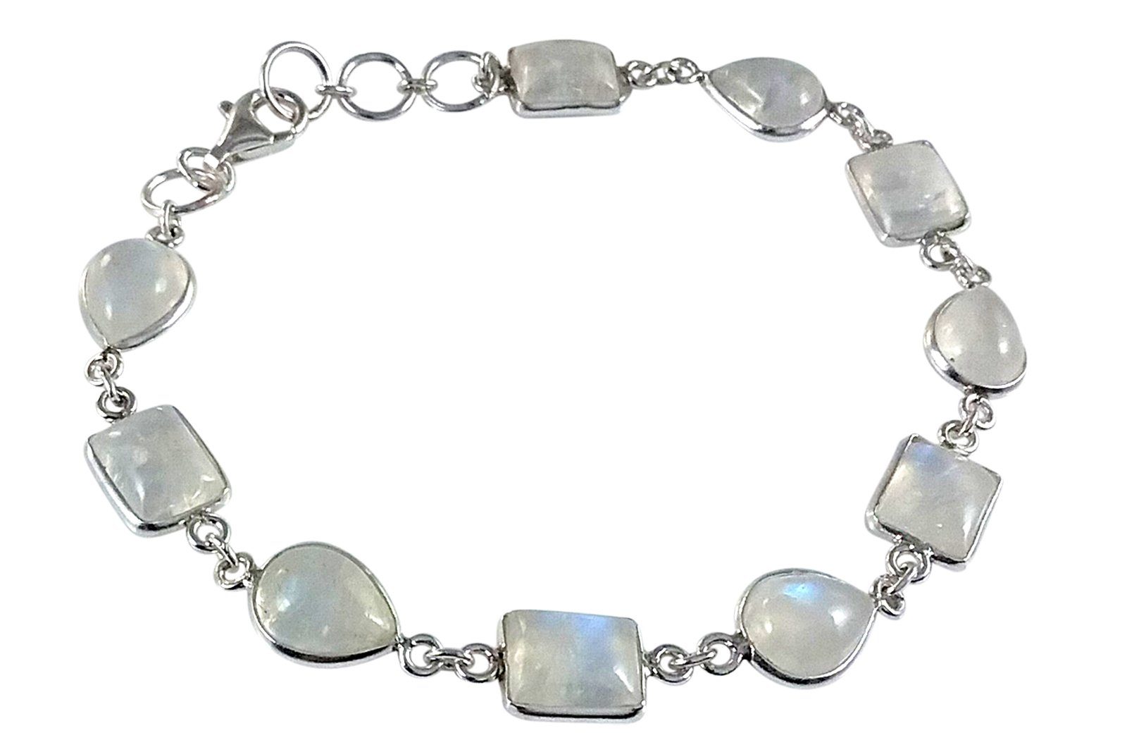 ALUNA Silberarmband Mondstein-Armband mit Karabiner Silber 925, echte Steine - blau schillernd - Made in Germany- ar0100x7