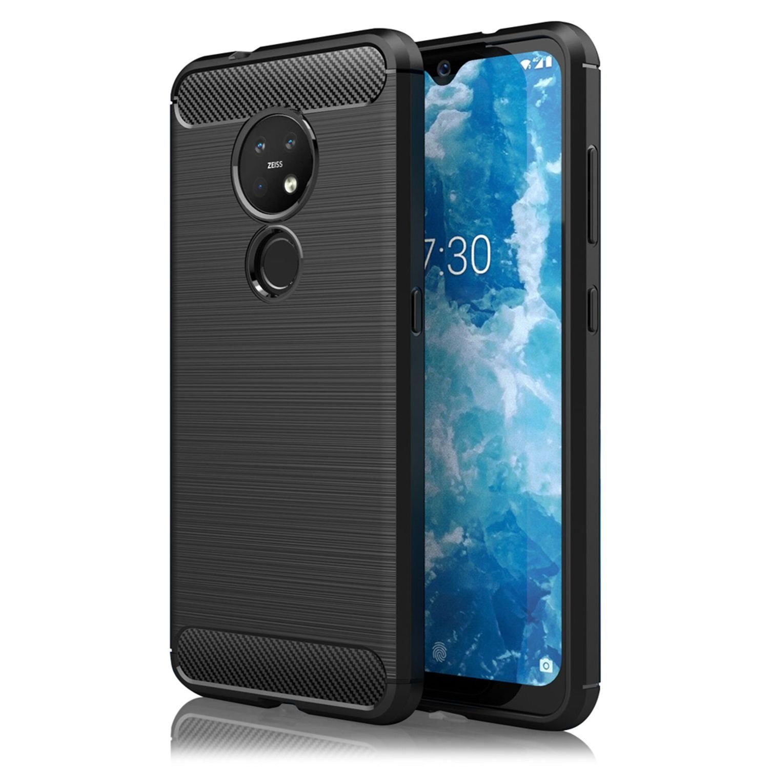 Nalia Nokia 6.2 Nokia 7.2, Carbon Look Silikon Hülle / Matt Schwarz / Rutschfest / Karbon Optik