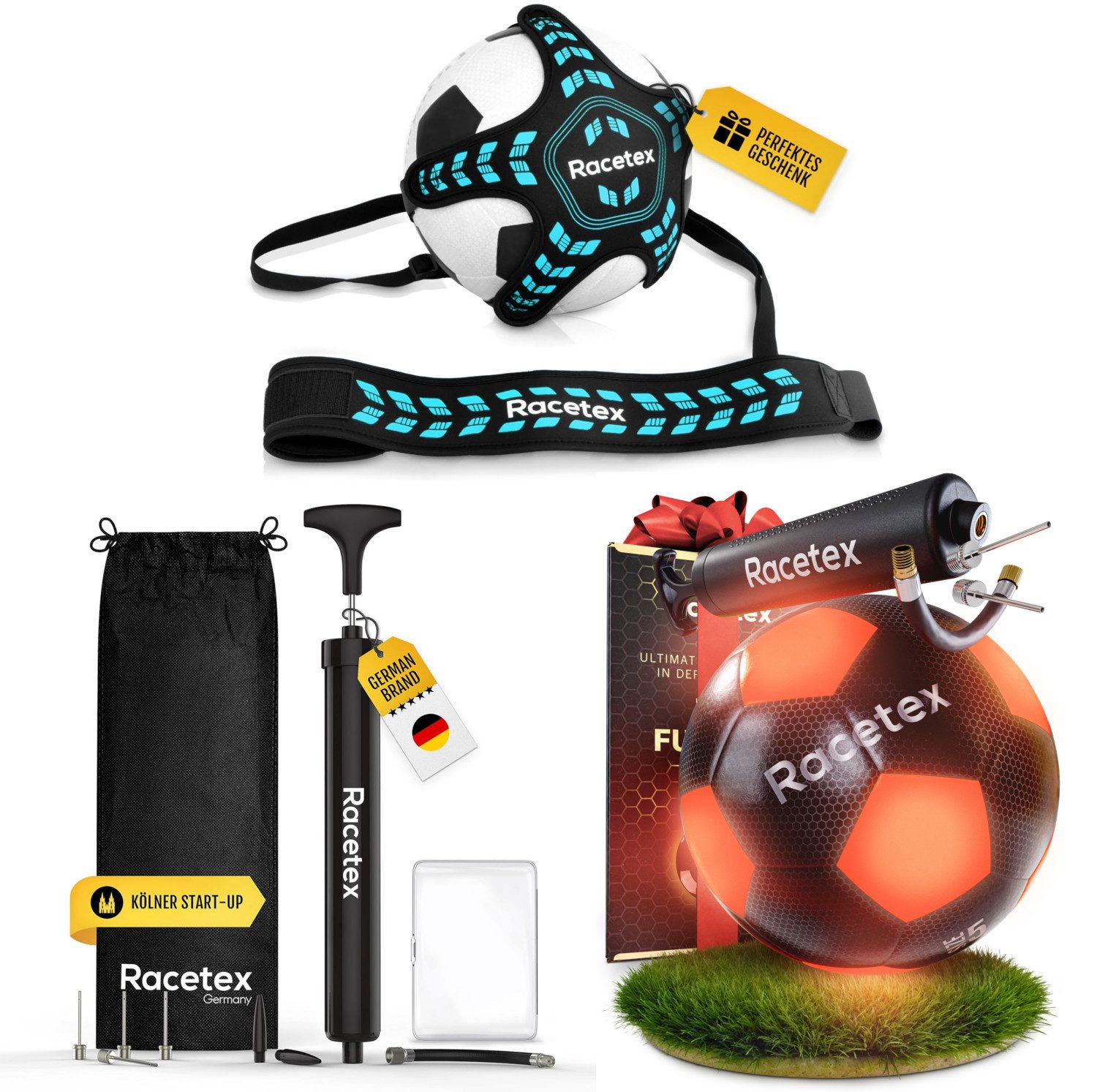 Racetex Fußball Racetex LED Fußball + Kicker Trainer + Ballpumpe SET, ⚽DAS PERFEKTE GESCHENK