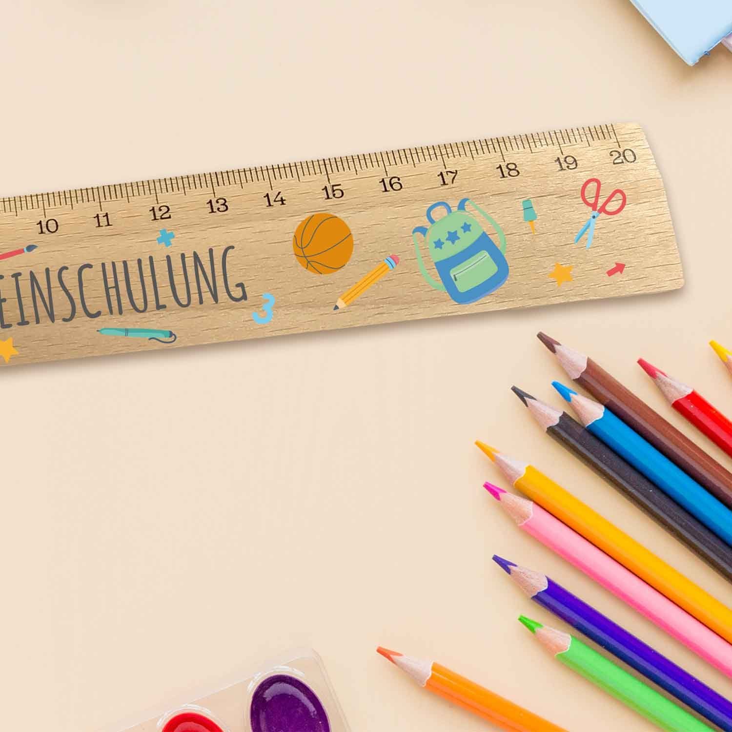 GRAVURZEILE Lineal Lineal im Einschulungs Design - für Kinder -, für Schule - Geschenk zur Einschulung
