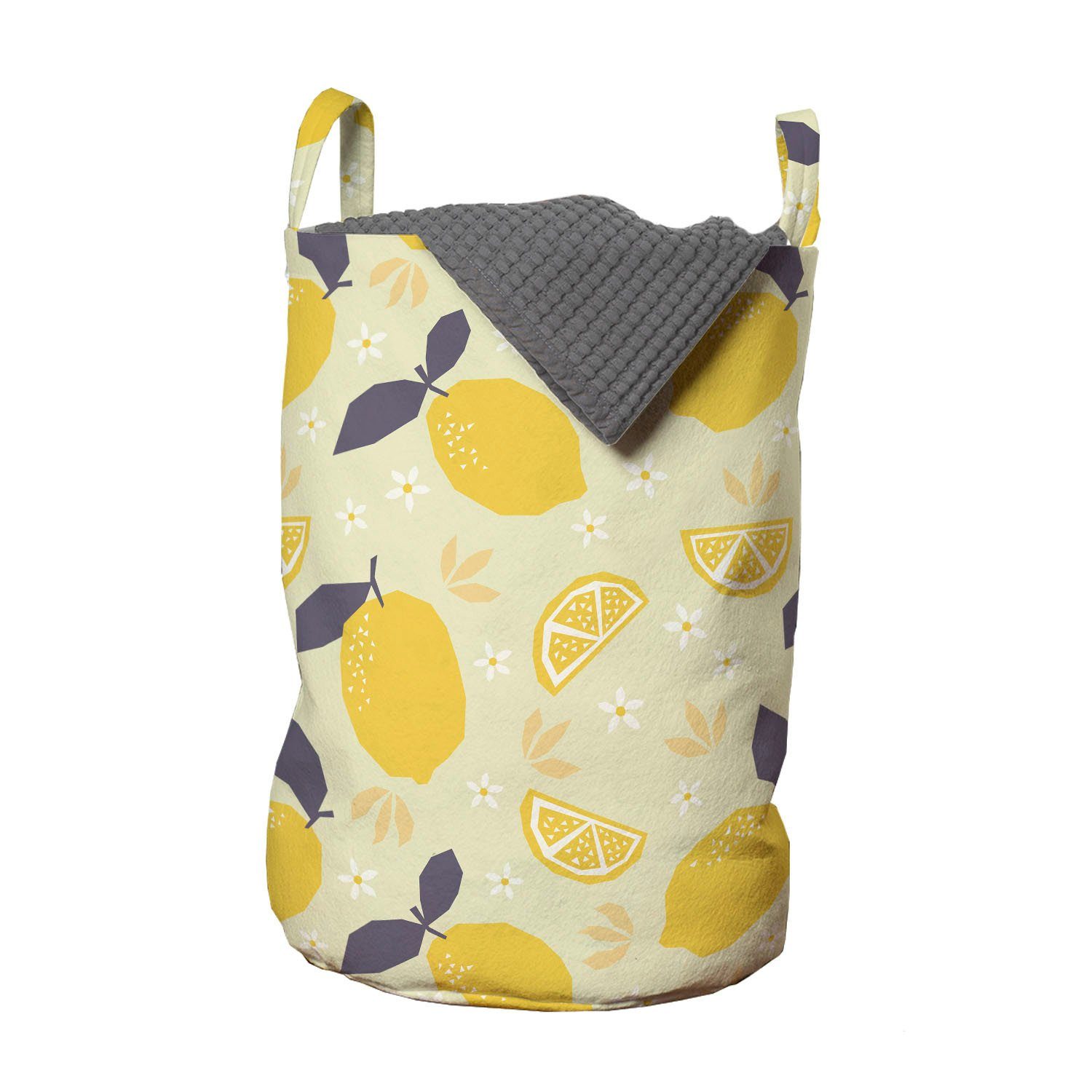 Abakuhaus Wäschesäckchen Wäschekorb mit Griffen Kordelzugverschluss für Waschsalons, Frucht-Kunst Zitronen und Blüten