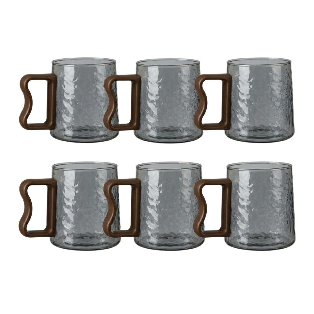 Almina Gläser-Set, 6-tlg., Glas, Kunststoff, mit Struktur-Design und Kunststoffhenkel, 250 ml