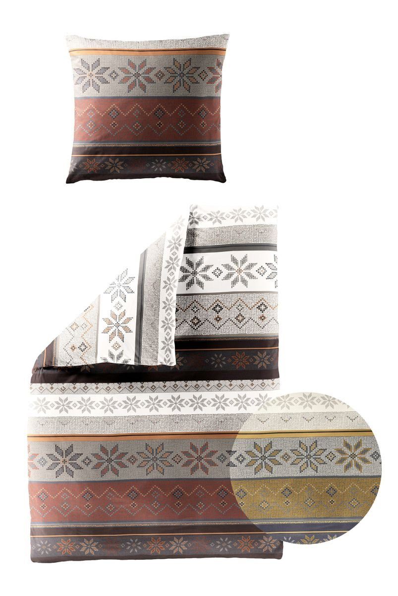 JACK Bettwäsche 135x200cm Strickmuster Braun Gelb Offwhite, Biber, 2 teilig günstig online kaufen