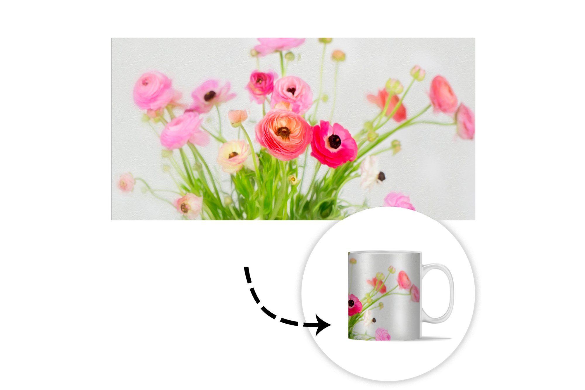 Keramik, - Becher, Tasse Teetasse, Geschenk Frühling, Kaffeetassen, - Stillleben Blumen Teetasse, MuchoWow