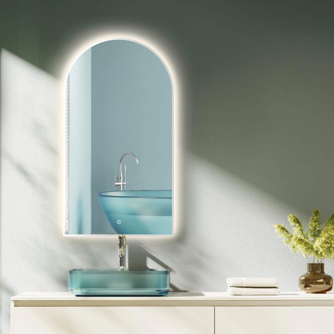 HOKO Badspiegel mit Beleuchtung, Badezimmerspiegel bogen 50x90 cm / 60x100 günstig online kaufen