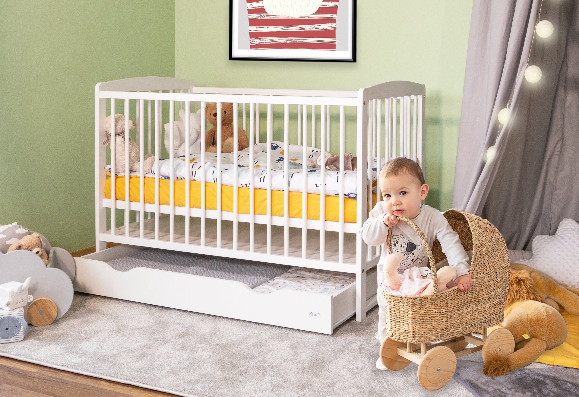 Babybett Kinderbett Eule 120x60 Bettset Matratze Design Neu 
