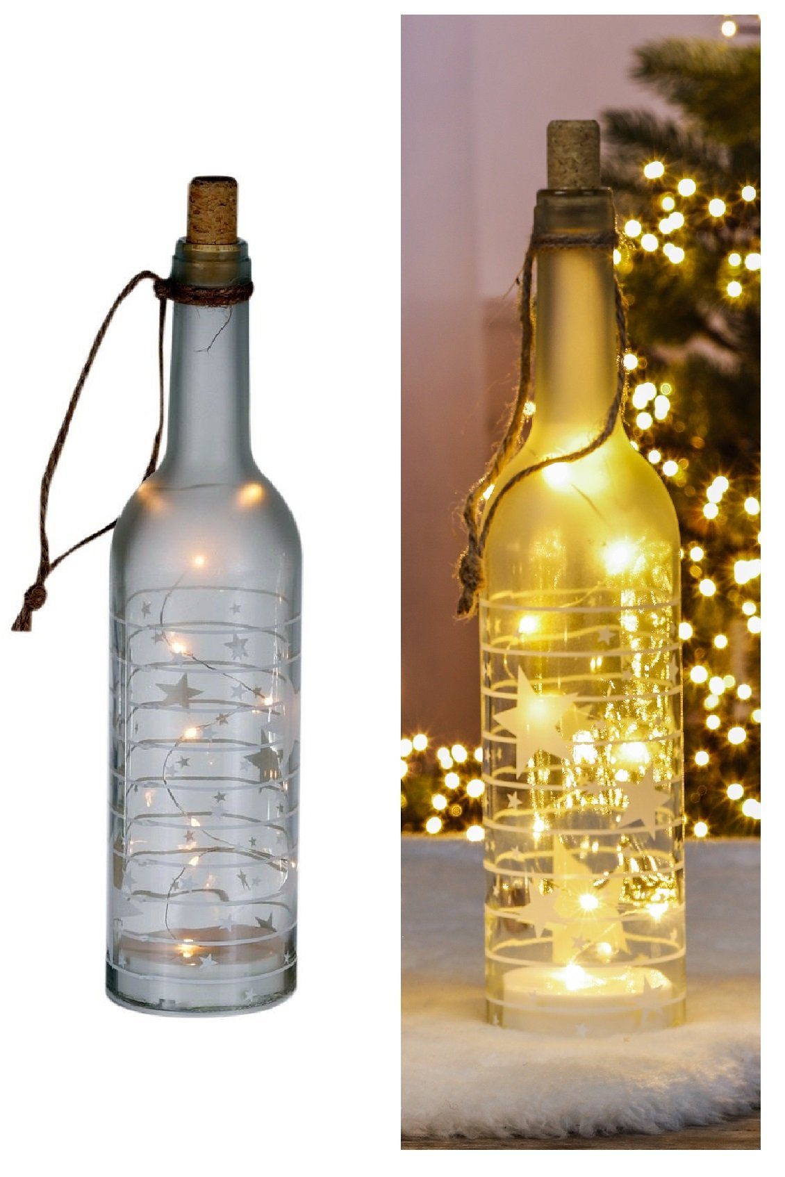 HI LED Dekolicht Weihnachtsmotive LED Flaschenlichter mit Band zum Aufhängen Motiv:, LED fest integriert Transparent_STERNE