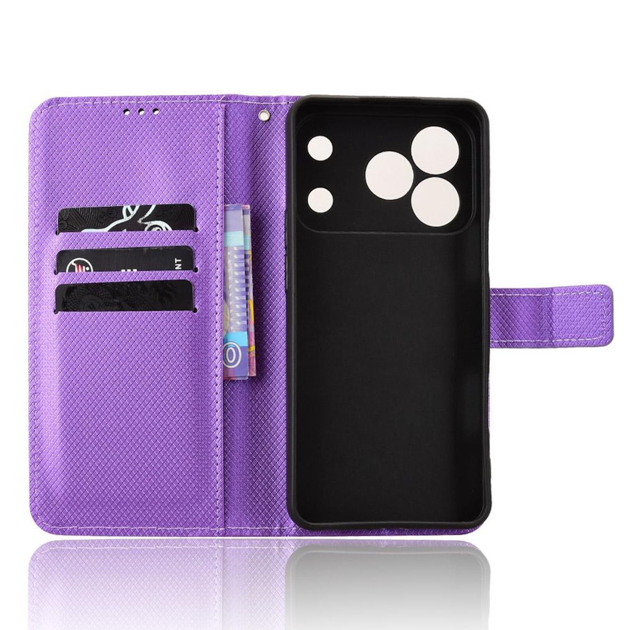 Wigento Handyhülle Klapp Kunstleder für Blackview Wave 7C Diamant Design Wallet Lila 6,56 Zoll, Kartenfach, Standfunktion – Bild 5 von 5