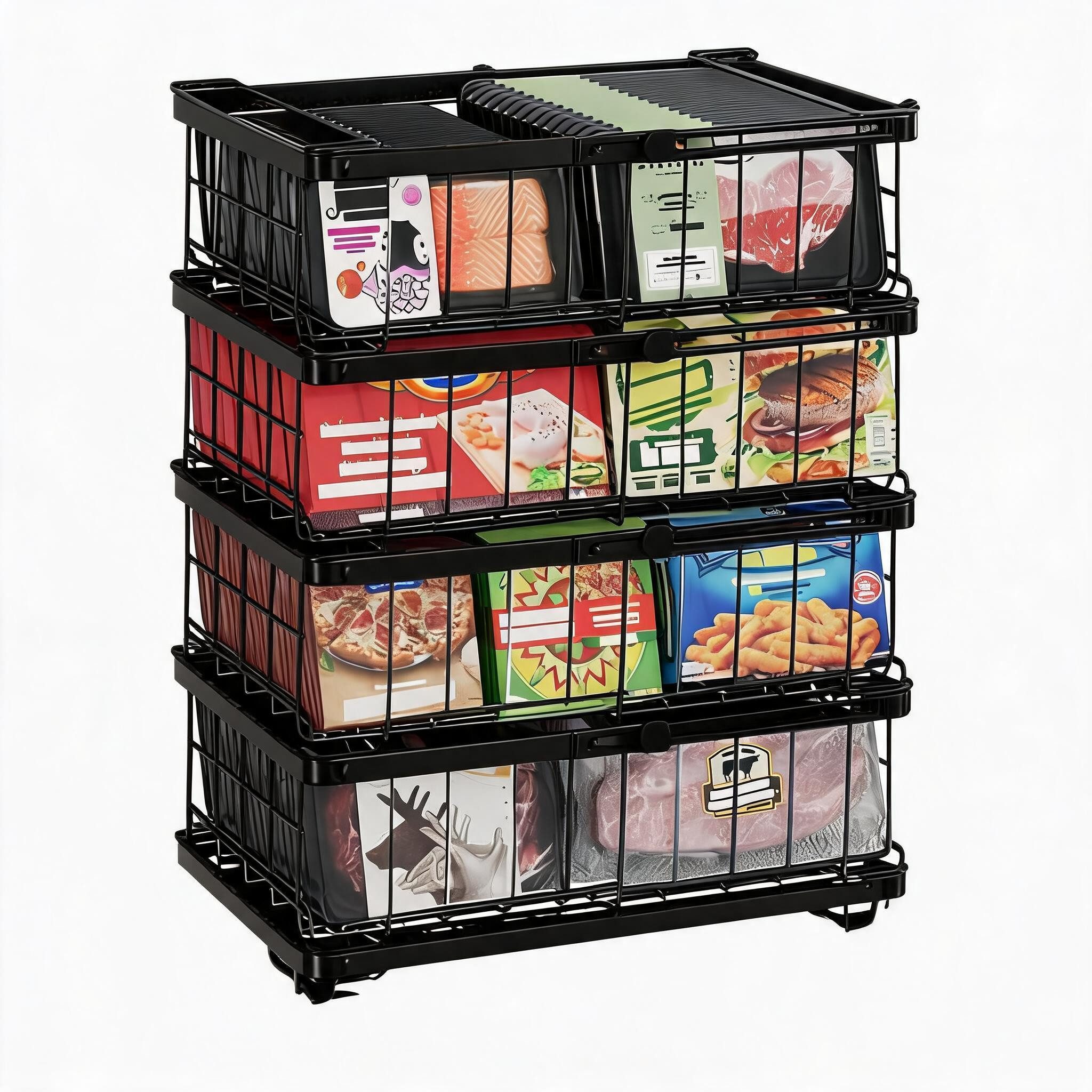 GarveeMore Küchenorganizer-Set 2‑/4‑er Set stapelbare Gefrierschrank‑Körbe mit klappbaren Griffen, (4-tlg)