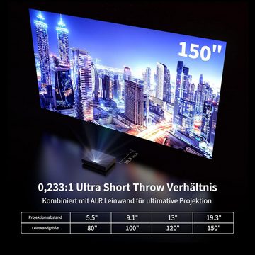 WEMAX Nova 4K Laser Kurzdistanz UHD-Beamer (1300 lm, 3000: 1 nativer Kontrast, 4K UHD px, Smart Android TV, 150 Zoll HDR10 Heimkino, SPrachsteuerung)