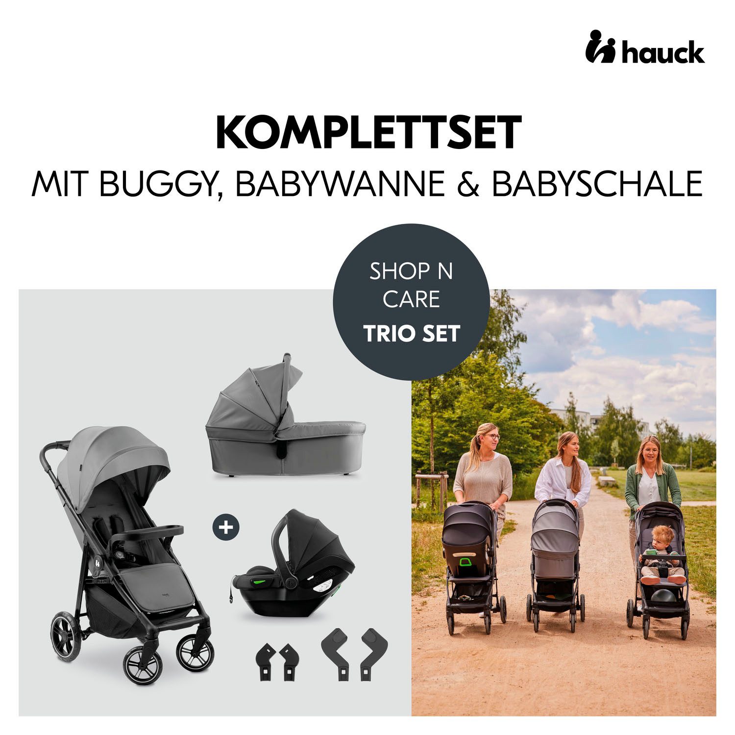 Hauck Kinder-Buggy Shop N Care Trio Set, (Set), inkl. Babyschale, Babywanne und Adapter