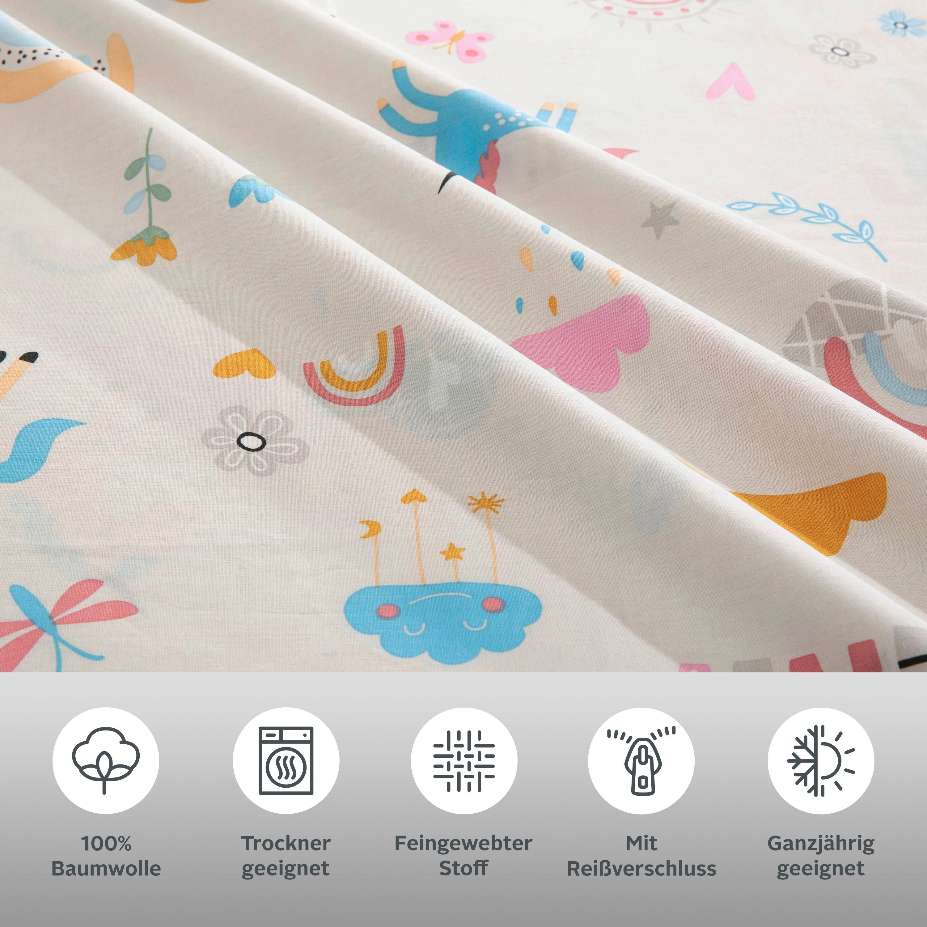 OTTO home Kinderbettwäsche CUDDLEE, Renforcé, 2 teilig, in vielen Designs: Dino,Einhorn,Weltraum,Baustelle,Herz,Trecker,Safari