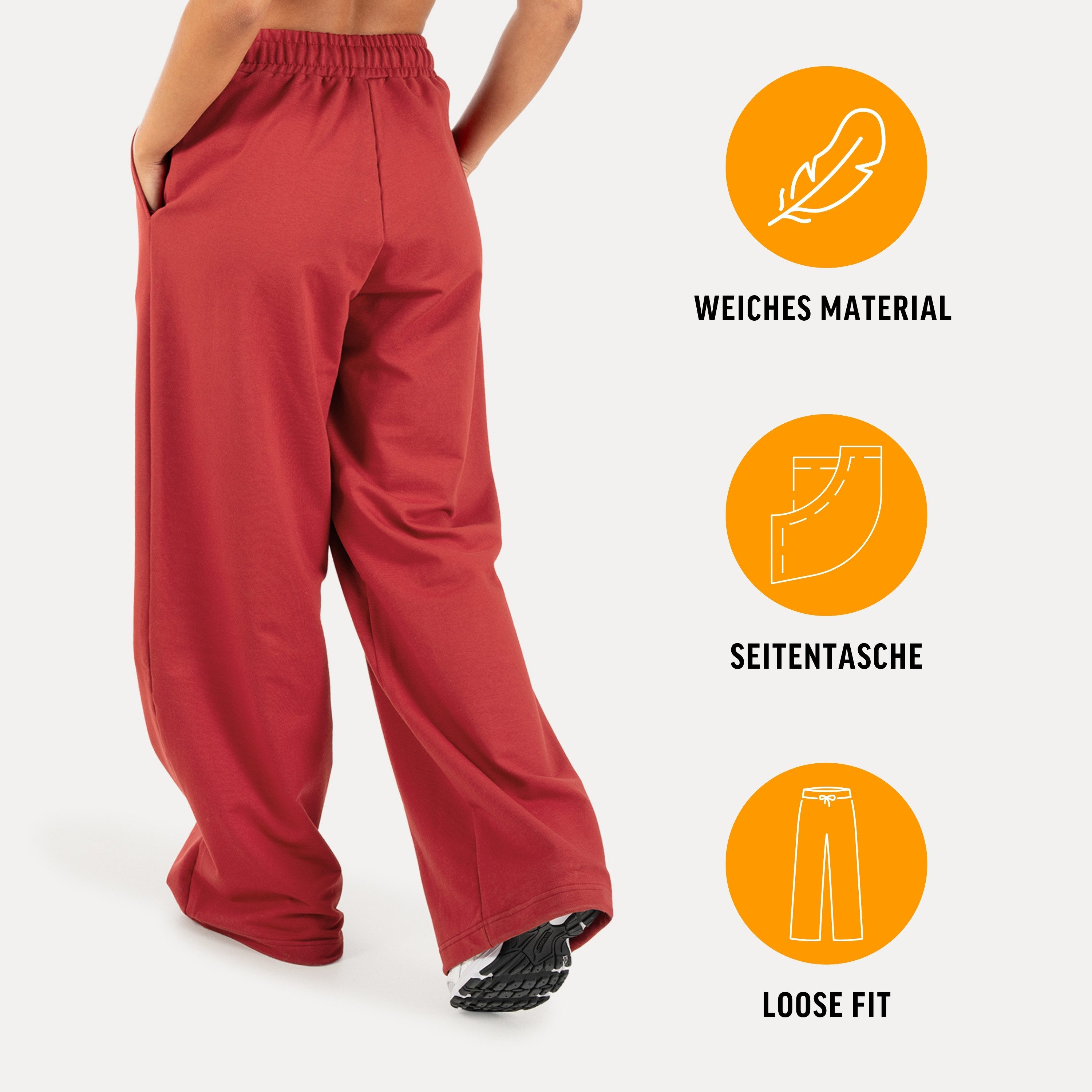 Smilodox Jogginghose Veyt Damen, Sweatpants aus Baumwolle, Sporthose Loose Fit Wide Leg, Verstellbarer Tunnelzug, Langer Schnitt, für Sport & Alltag
