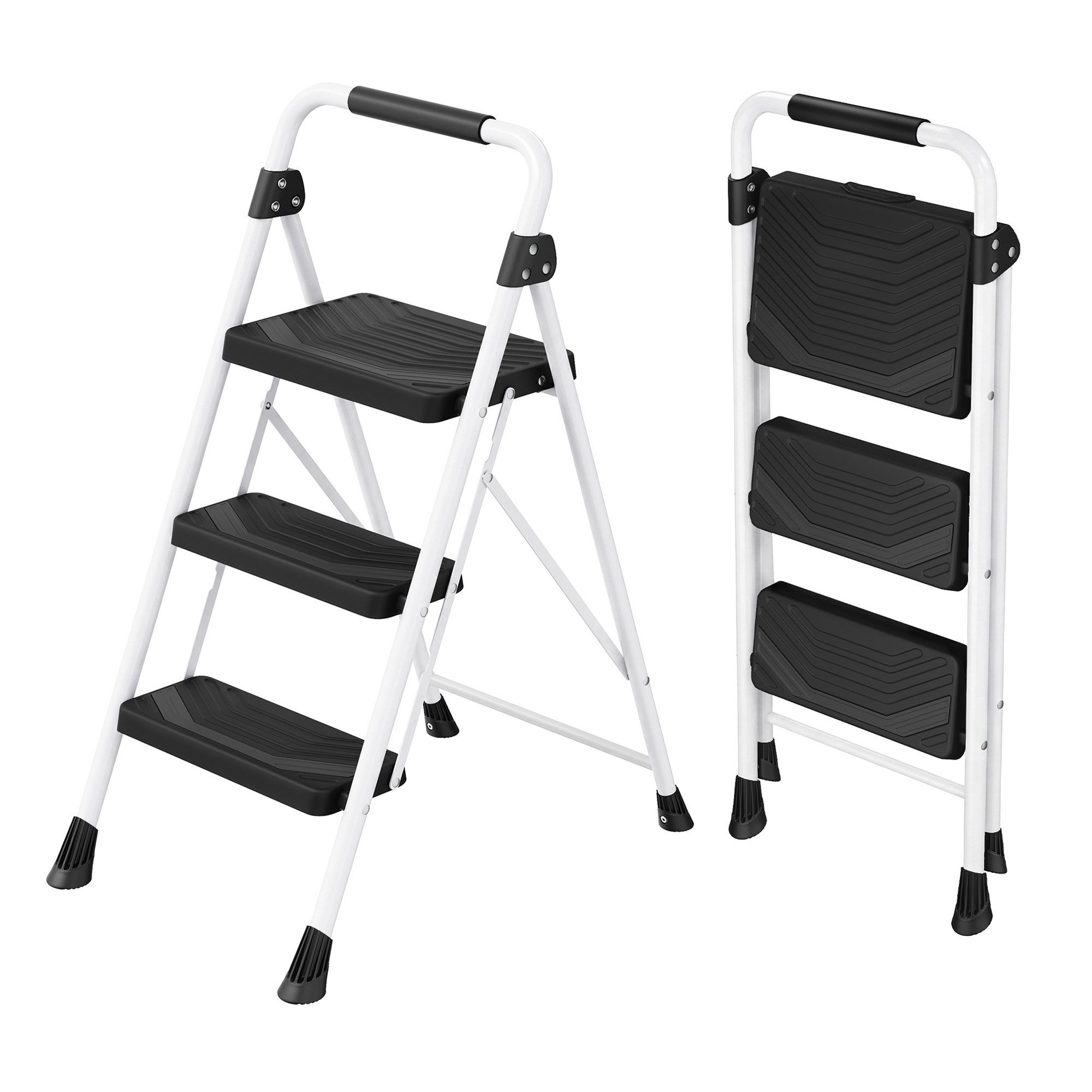 SONGMICS Trittleiter Klapptritt aus Stahl Klappbar mit Handlauf, 3 Stufen, 99 x 40,5 x 6,5 cm Weiß