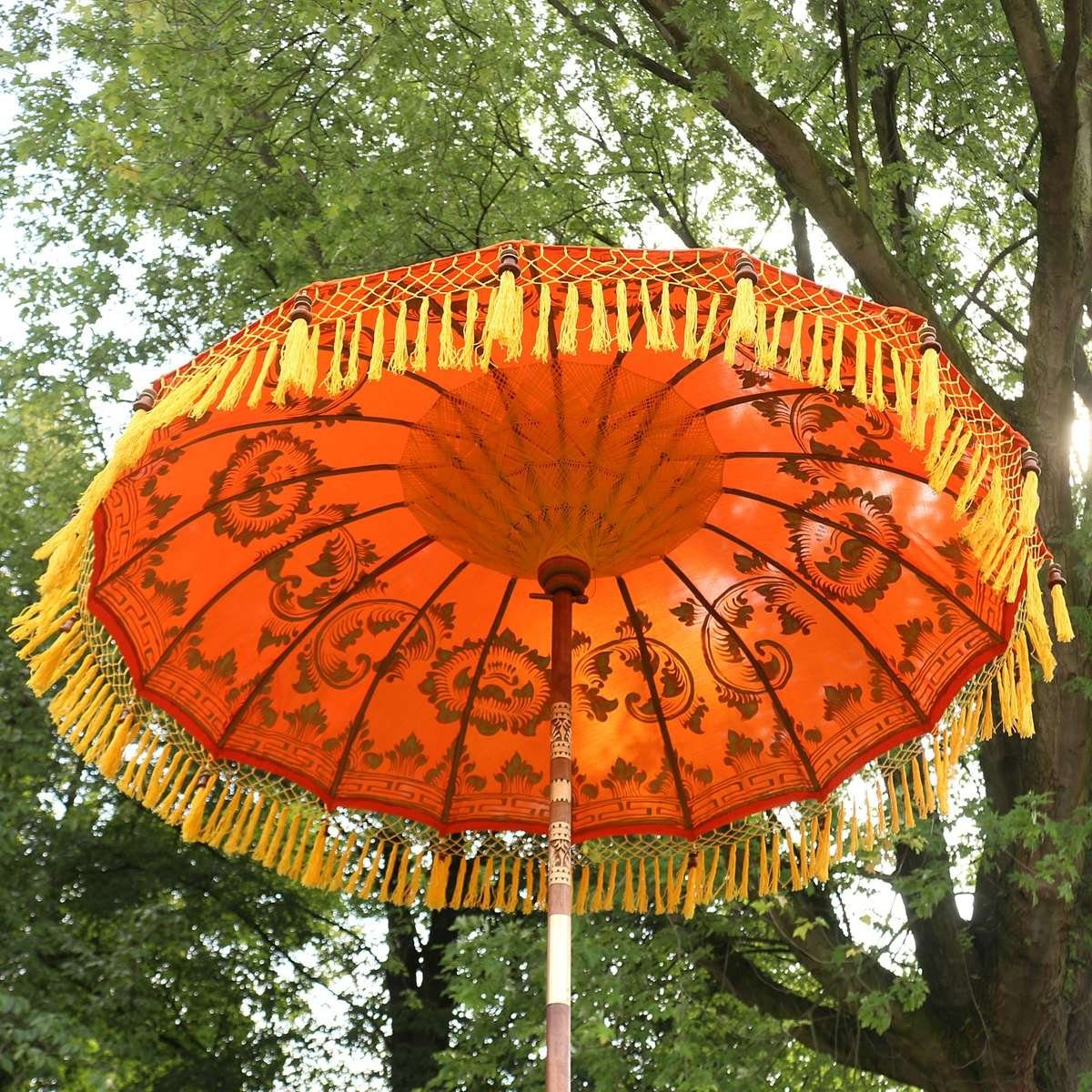 Oriental Galerie Sonnenschirm Balinesischer Sonnenschirm 180 cm Bemalung  Orange Gelb Model Bella, Handarbeit