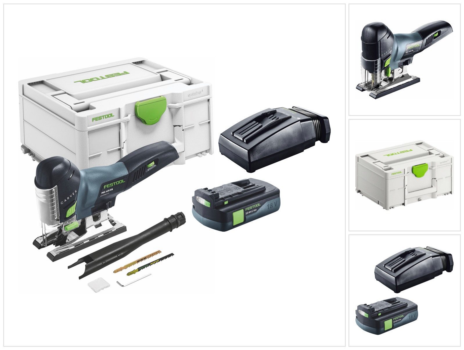 FESTOOL Stichsäge CARVEX PSC 420-Basic Akku Pendelstichsäge 18 V 120 mm Brushless + 1x