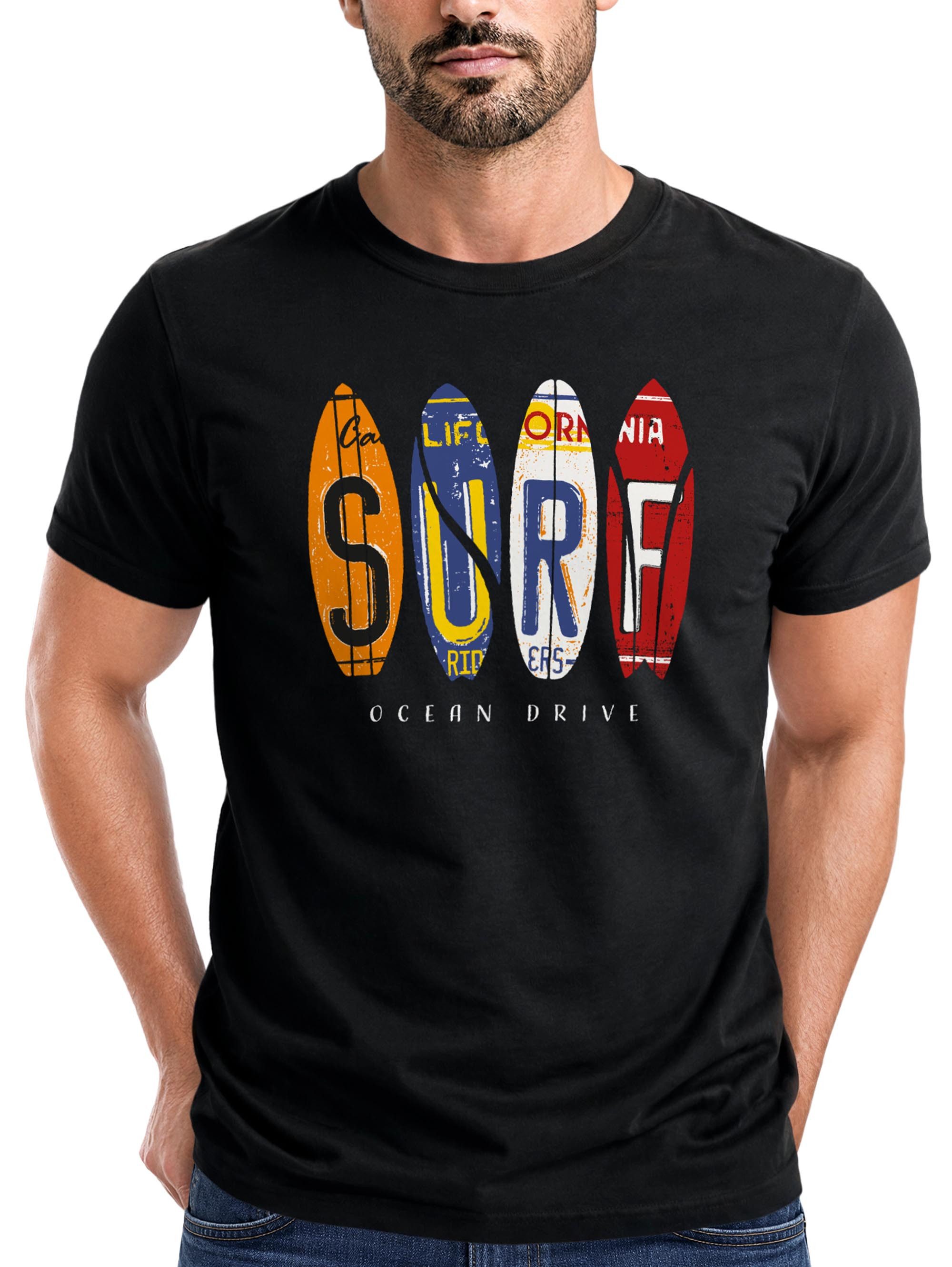 Neverless Print-Shirt Herren T-Shirt Print Surfboards California Surfing Ocean Drive Sommer mit Print