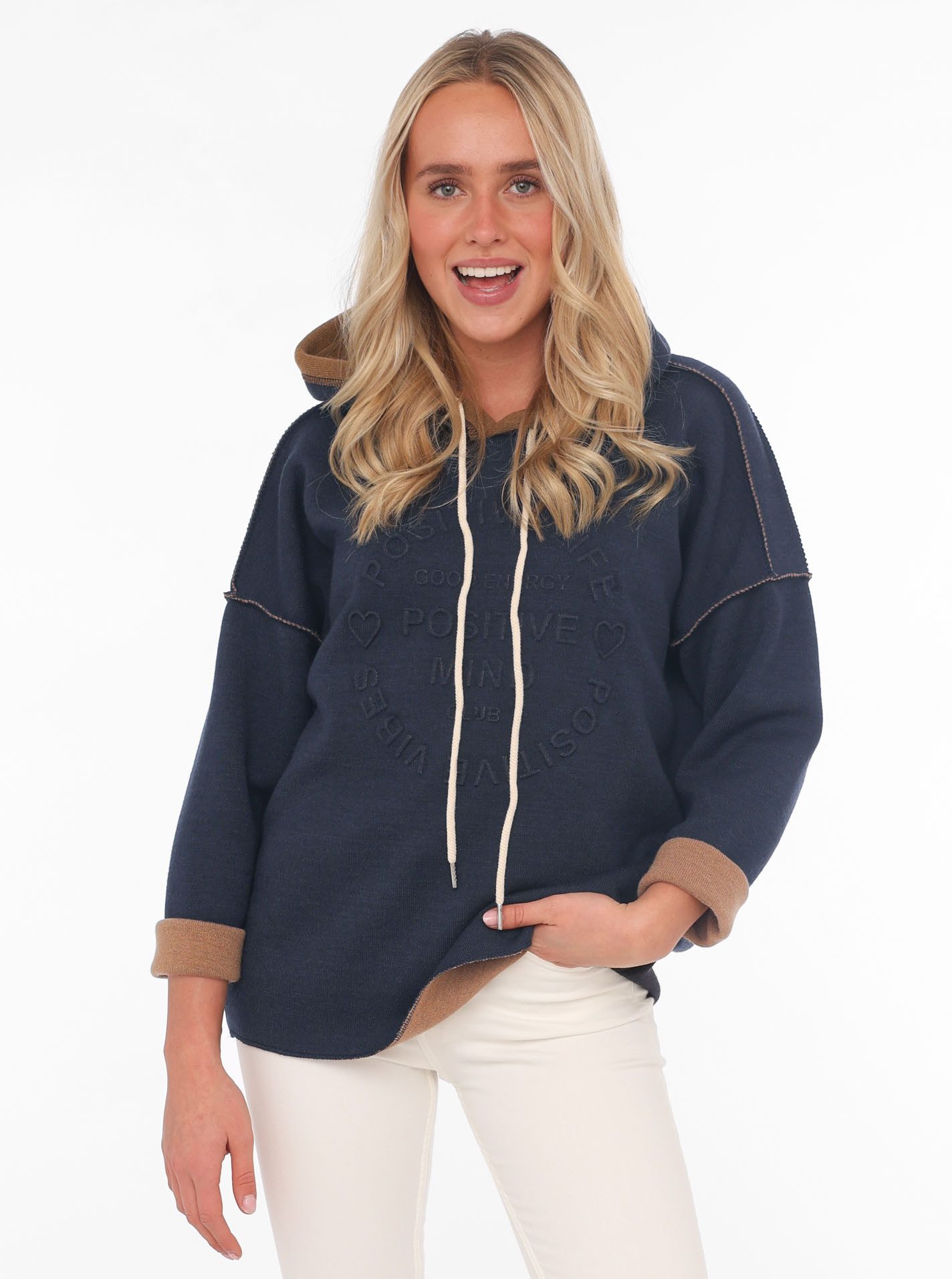 Zwillingsherz Hoodie "Positive Mind" Kapuze, 3/4 Arm, tonaler Schriftzug vorn, Kordelzug