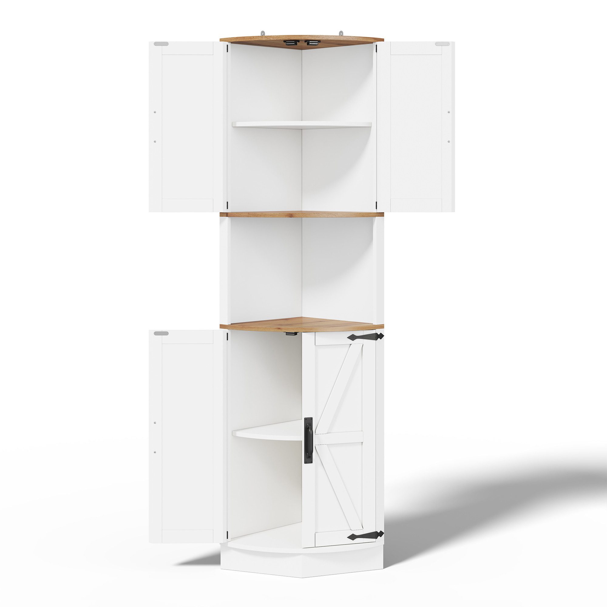Flieks Eckschrank Hochschrank mit 5 Fächern und 4 Türen (Höhe 180 cm, 1-St) Mehrzweckschrank Eckregal Küchenschrank in Industrial Weiß