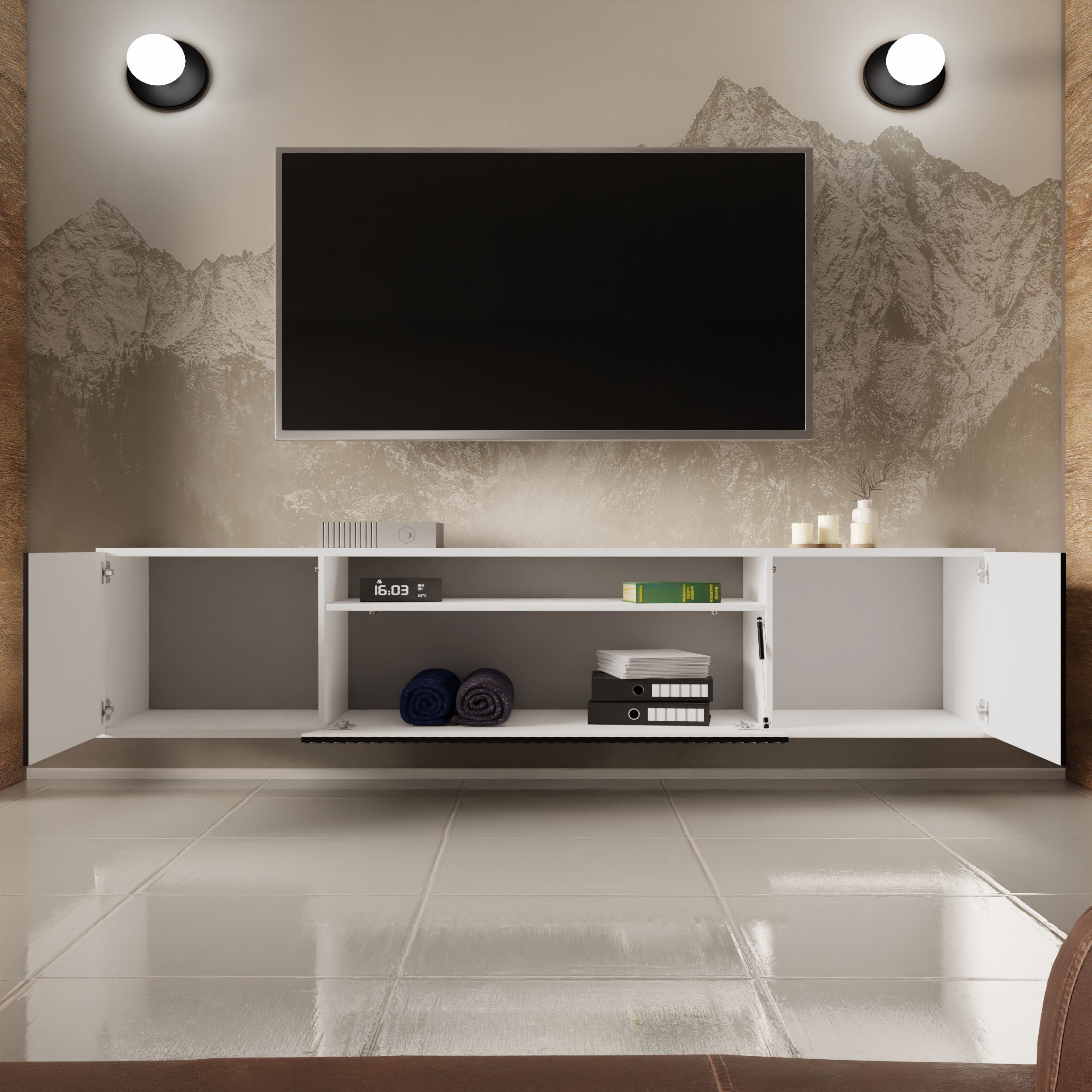 Beautysofa TV-Schrank Moderner Hängeschrank mit gefräster günstig online kaufen