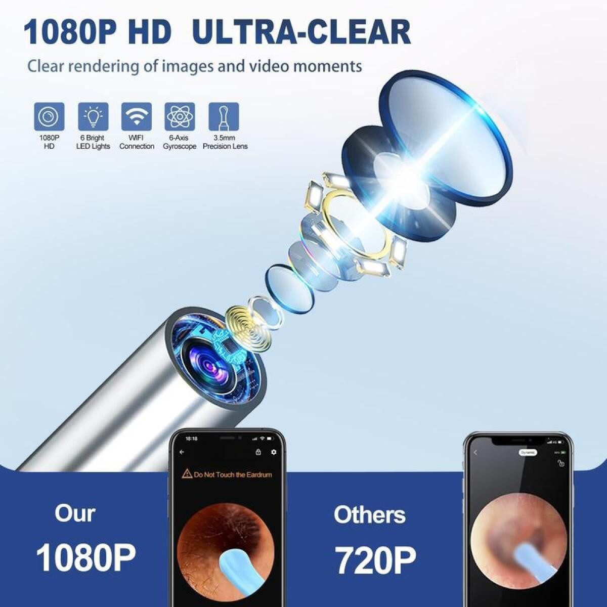 FELIXLEO Ohrenreiniger Silikon Ohrreiniger mit 1296P HD Kamera Ohrenschmalzentfernung, 1-tlg.