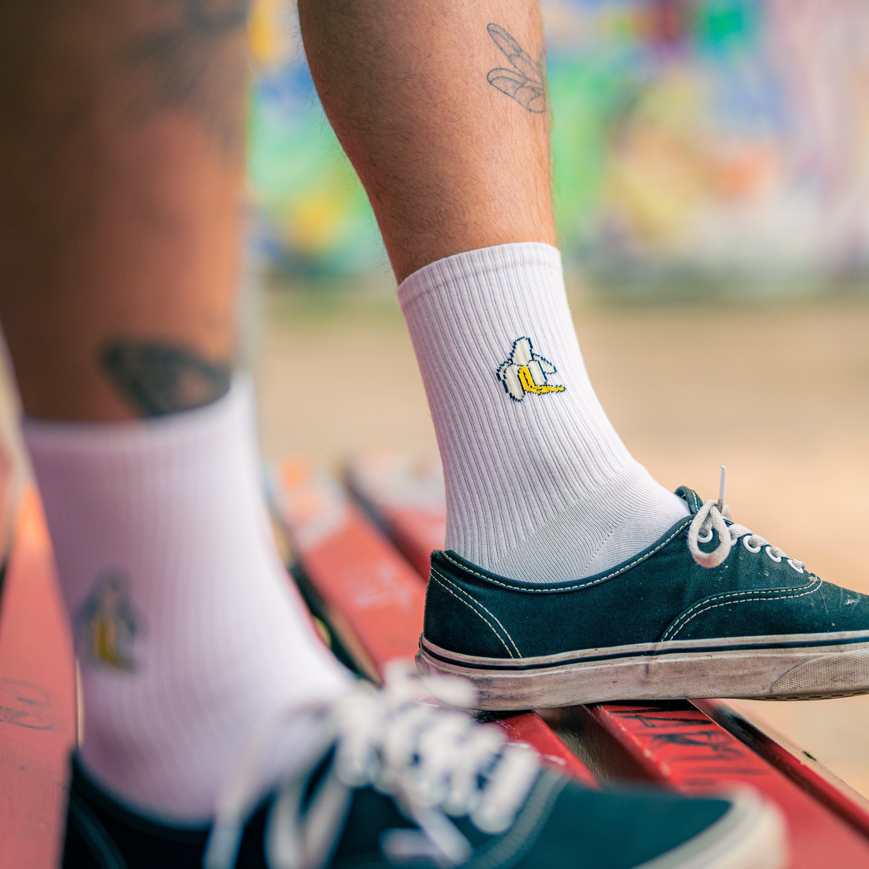 Made by Nami Socken Crew Socks Tennissocken weiß - Print - Baumwolle (3-Paar) 41-44, atmungsaktiv