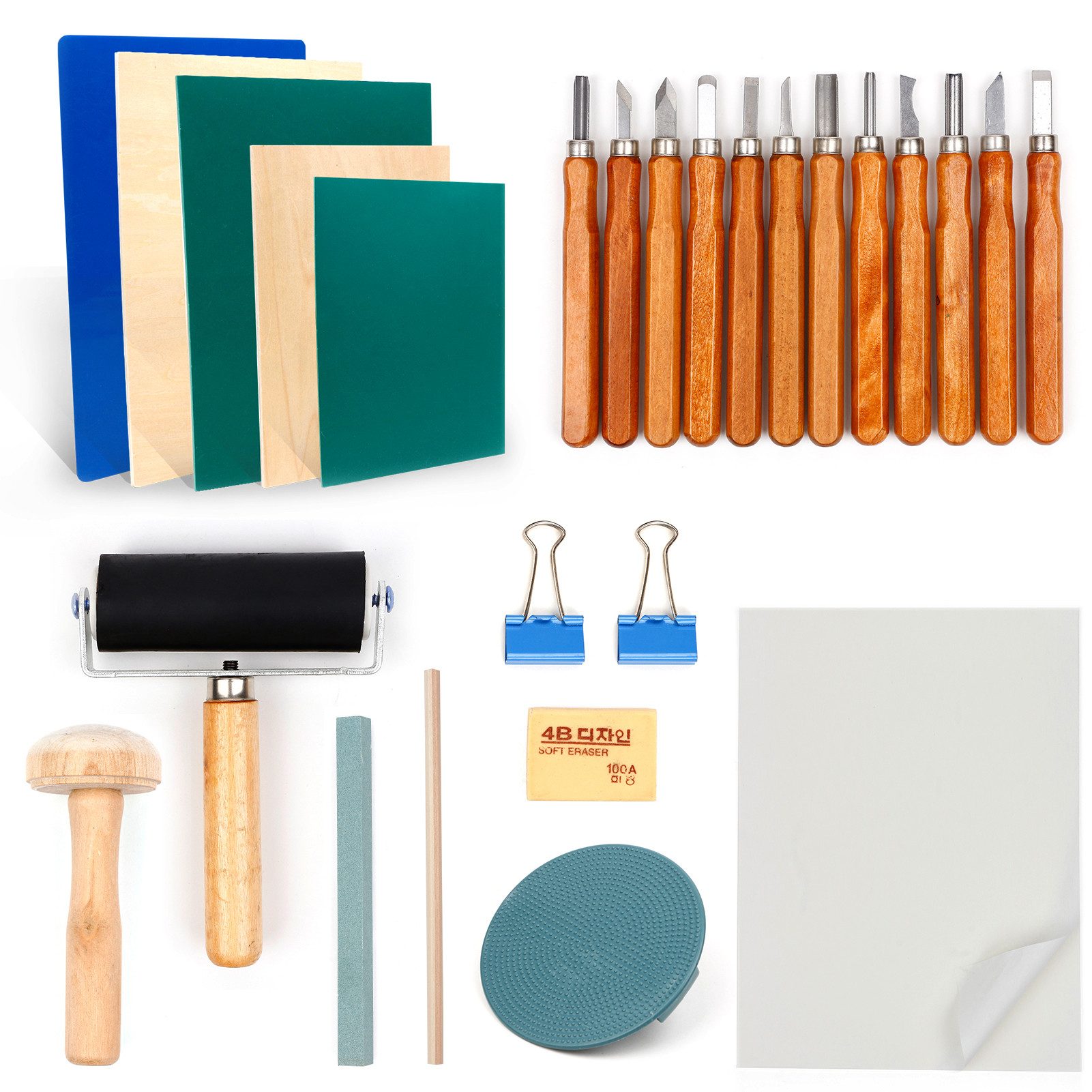 OSTWOLKE Taschenmesser Lino-Schneid und Druckset Blockdruck Starter Kit mit Stempelblock, (1 St)