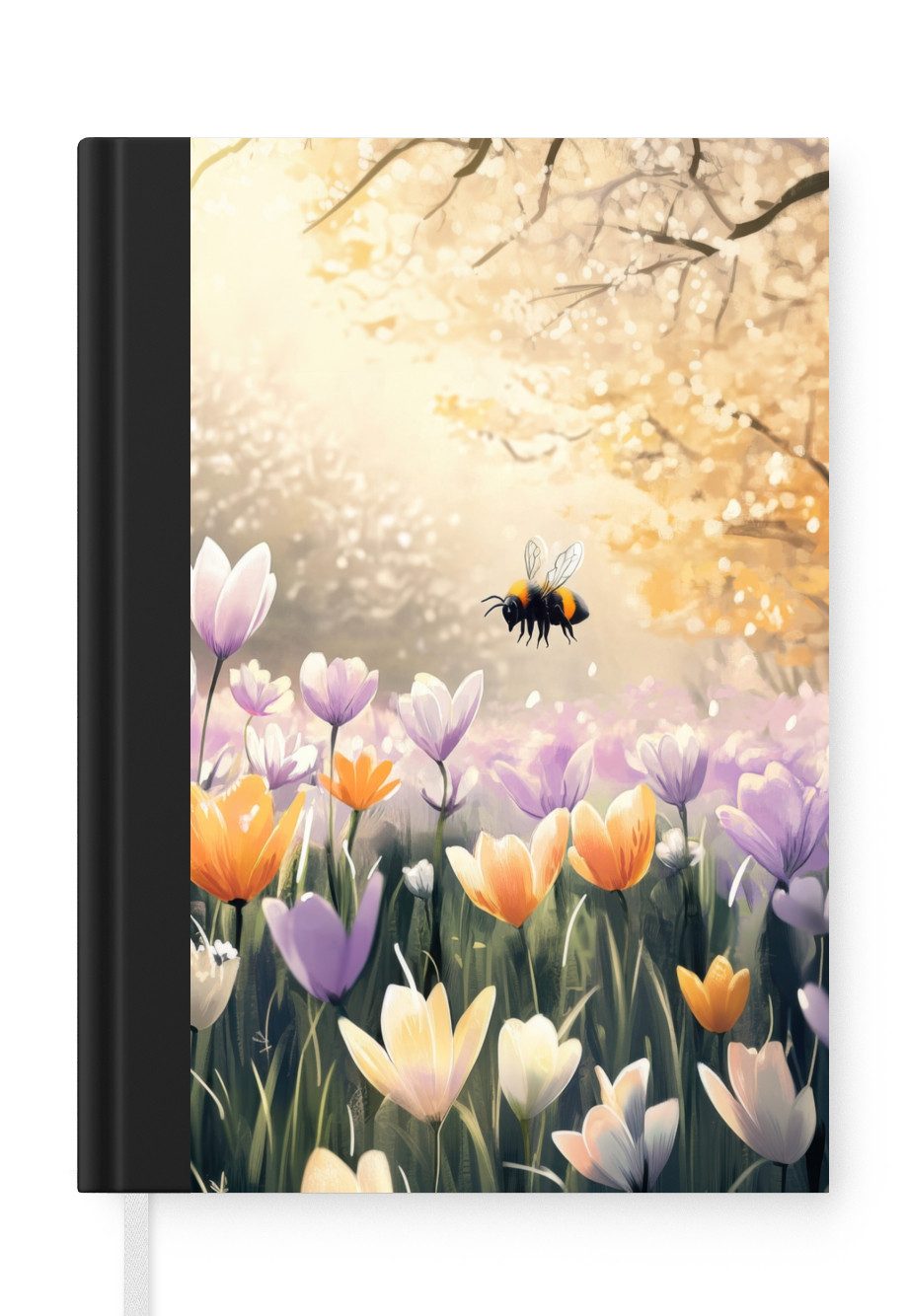 MuchoWow Notizbuch Veilchen - Biene - Sonnenlicht, Notebook, Notizblock a5, Tagebuch, Journal Liniert