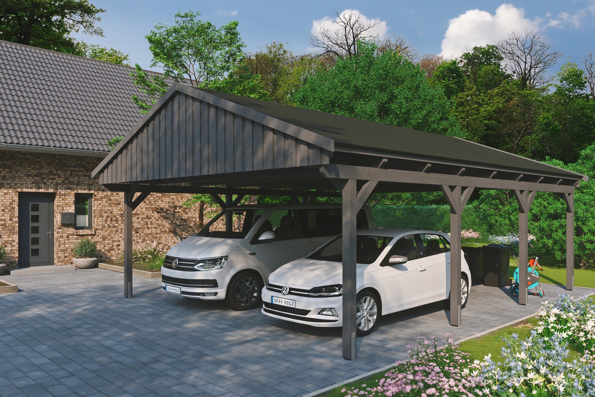 Einfahrtshöhe, cm, Schindeln schwarzen Fichtelberg, cm 618x808 mit Doppelcarport BxT: Skanholz 574