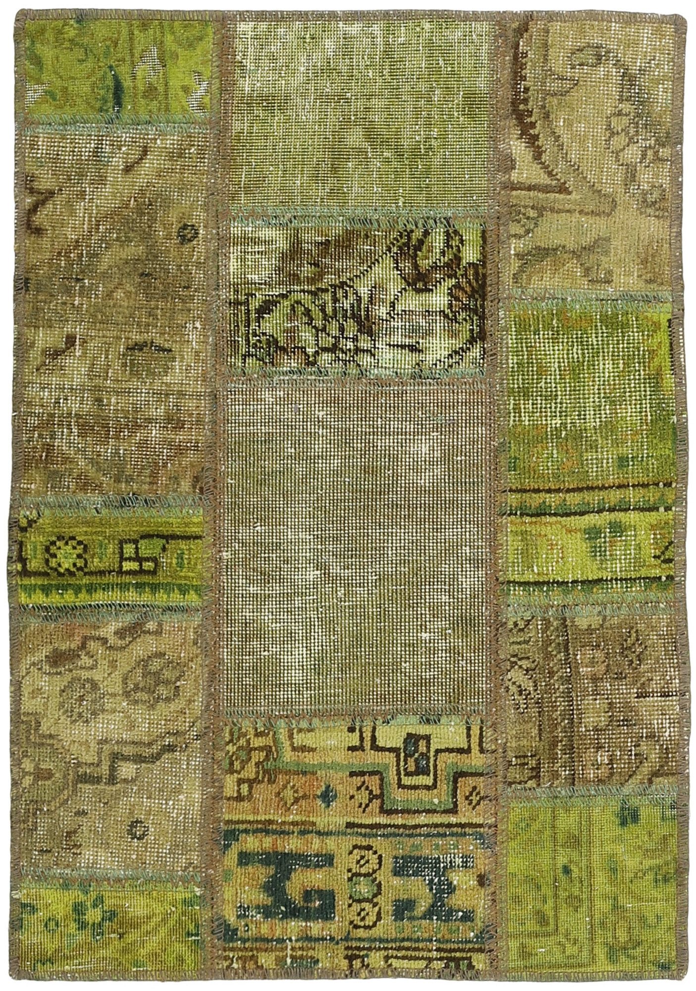 Wohnando Teppich MY-RUG Vintage Patch Work Floral & Ornamentiert 90x60cm, Rechteckig, Höhe: 10 mm, Handgeknüpfter Teppich,Handgesponnene Wolle, mit Naturfarben gegärbt